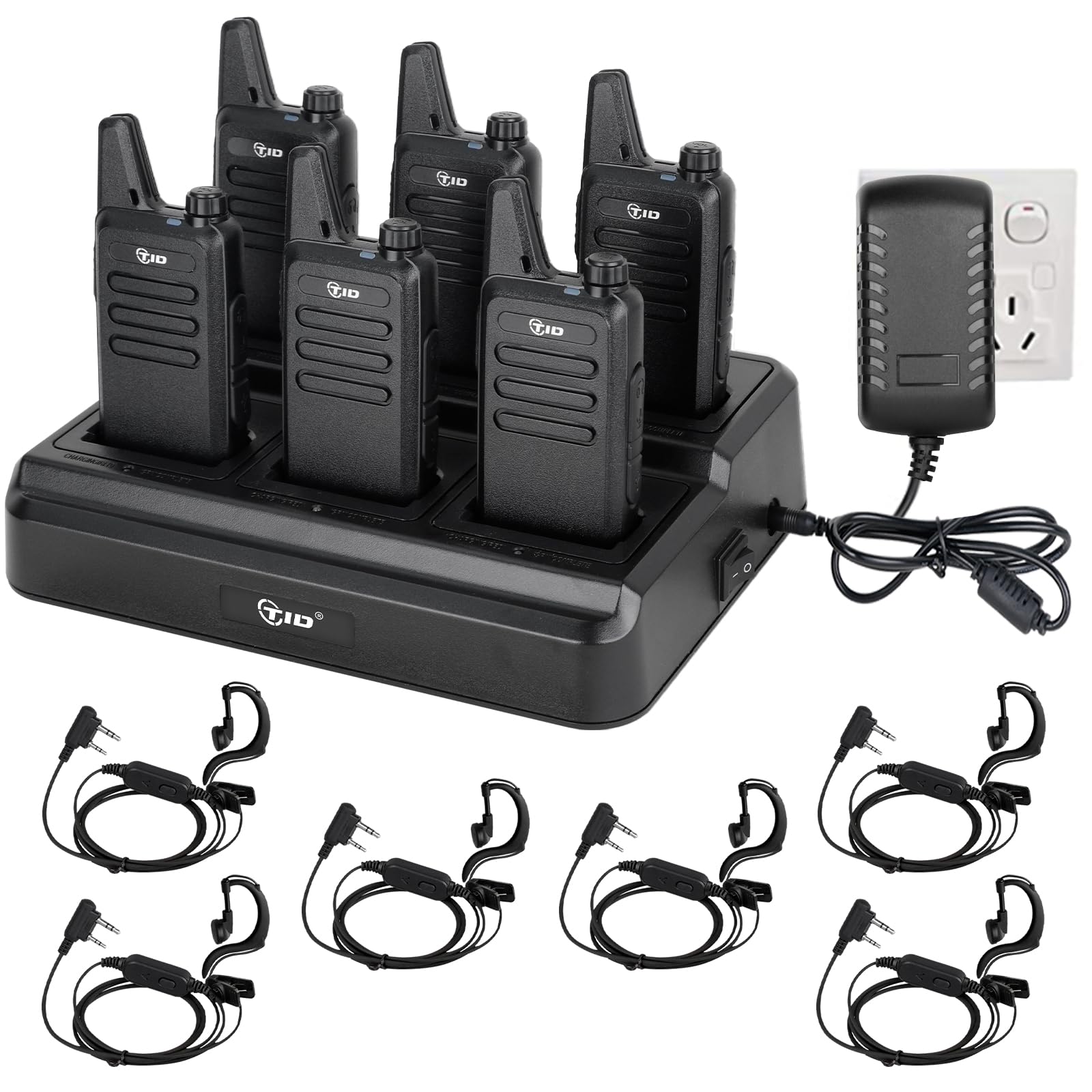 Tidradio Td M8S Radios Walkie Talkies Rechargeable Two Way Radio (6 Pack) License Free Frs Radio With 6 Way Multi Gang Charger U