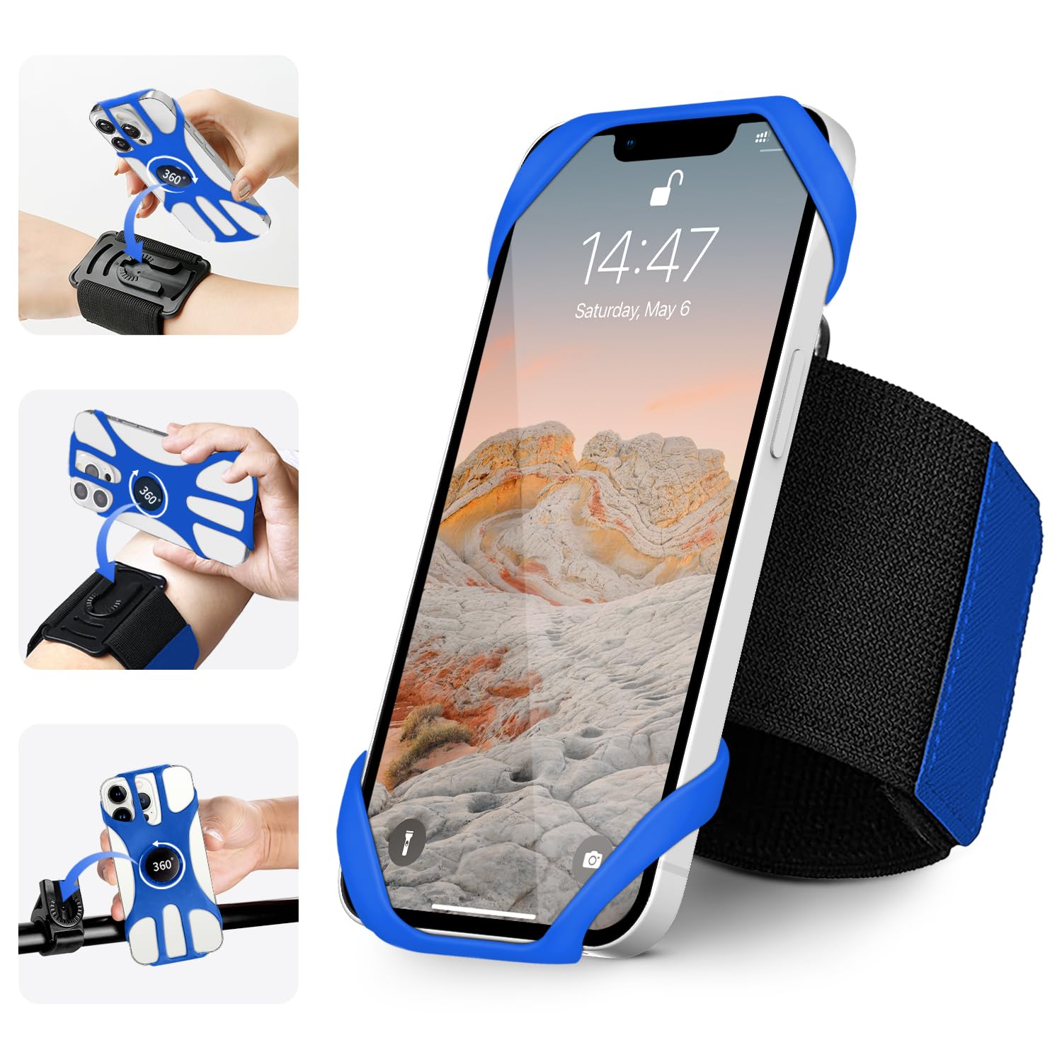 Hlomom 3In1 Phone Holder For Running,Arm Band/Wrist Holder/Bike Mount,Phone Armbands 360 Rotation & Detachable Fit All 4.5-7'' C