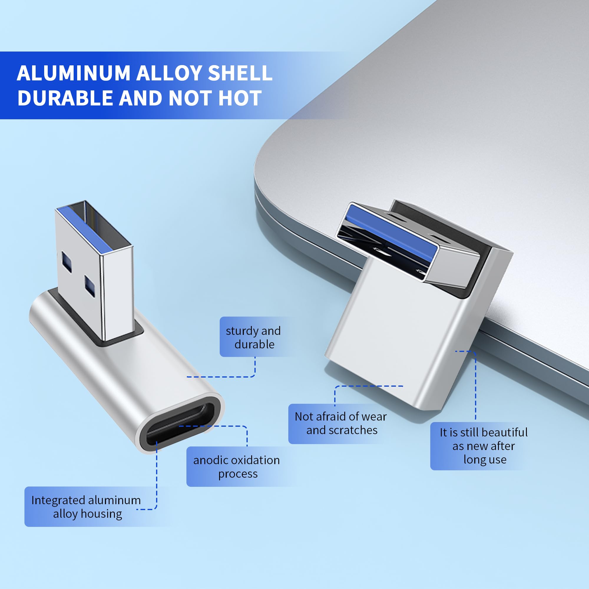 2 Pack 90 Degree Usb A Male To Usb C Female Adapter, Usb A 3.0 Male To Usb C Female Connector Converter For Laptop/Mobile Phone/