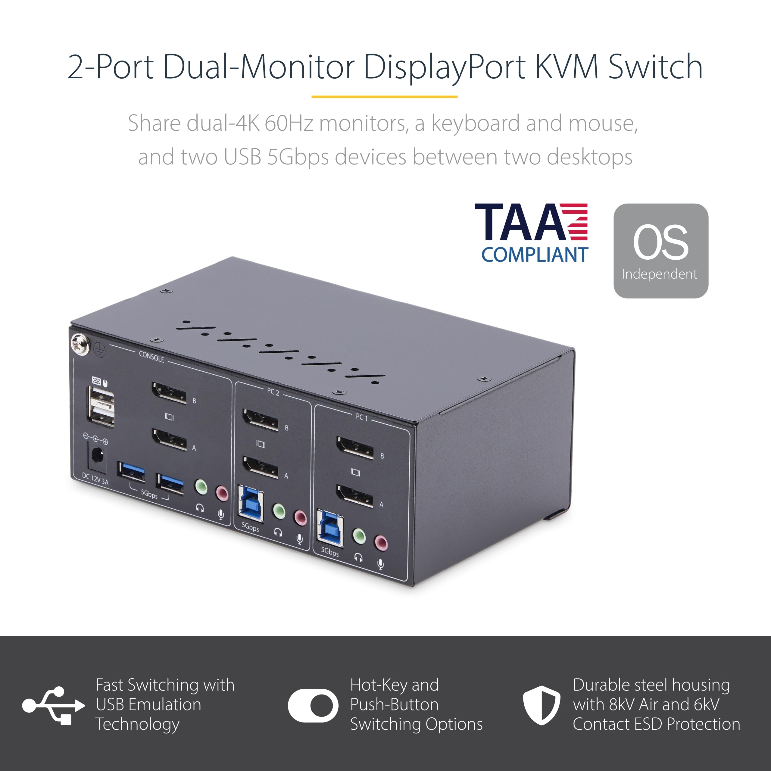 2Port Dual Monitor Kvm Switch