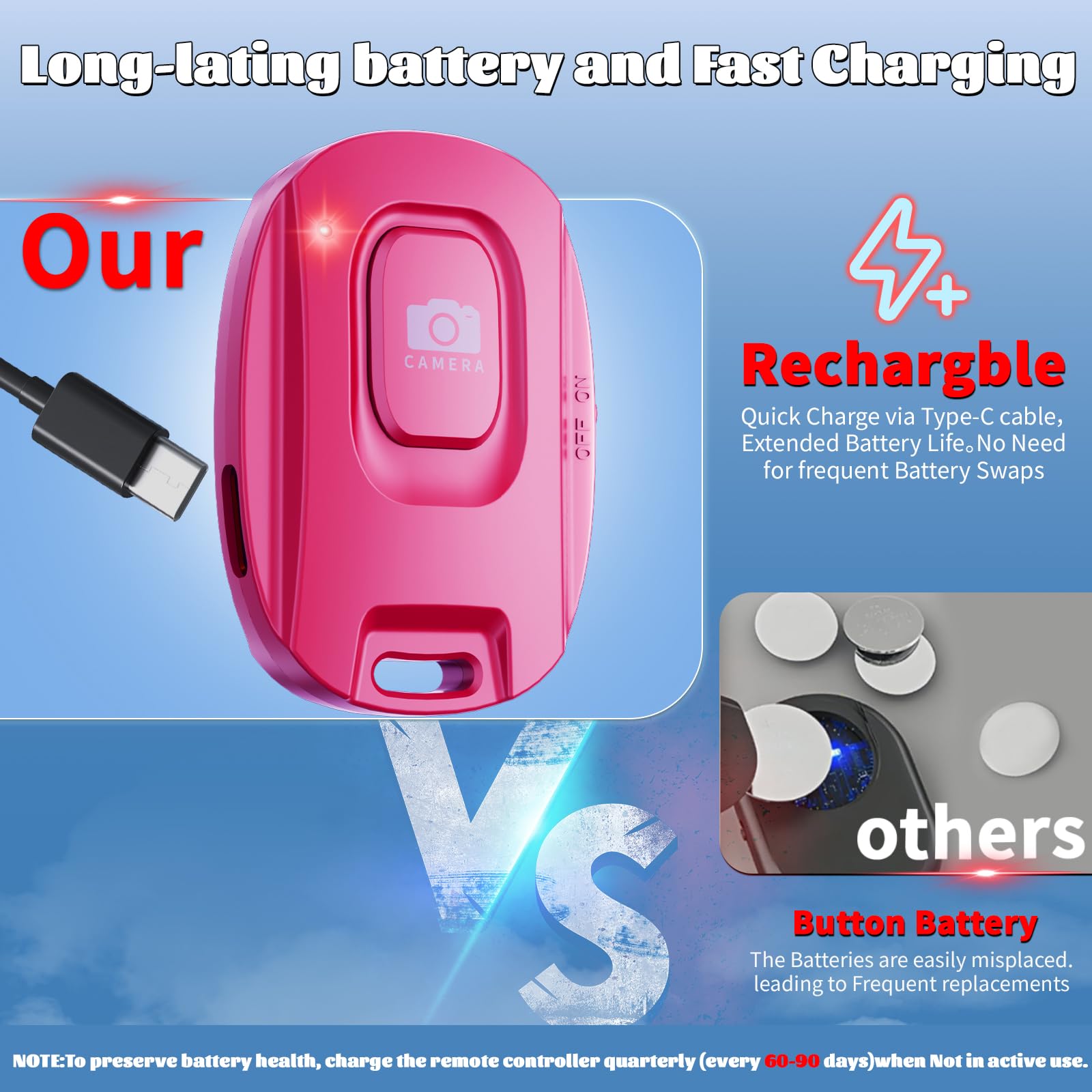 Mairan Rechargeable Wireless Camera Remote Shutter For Iphone And Android Smartphones, 2 Pack Bluetooth Phone Remote Control,Sel