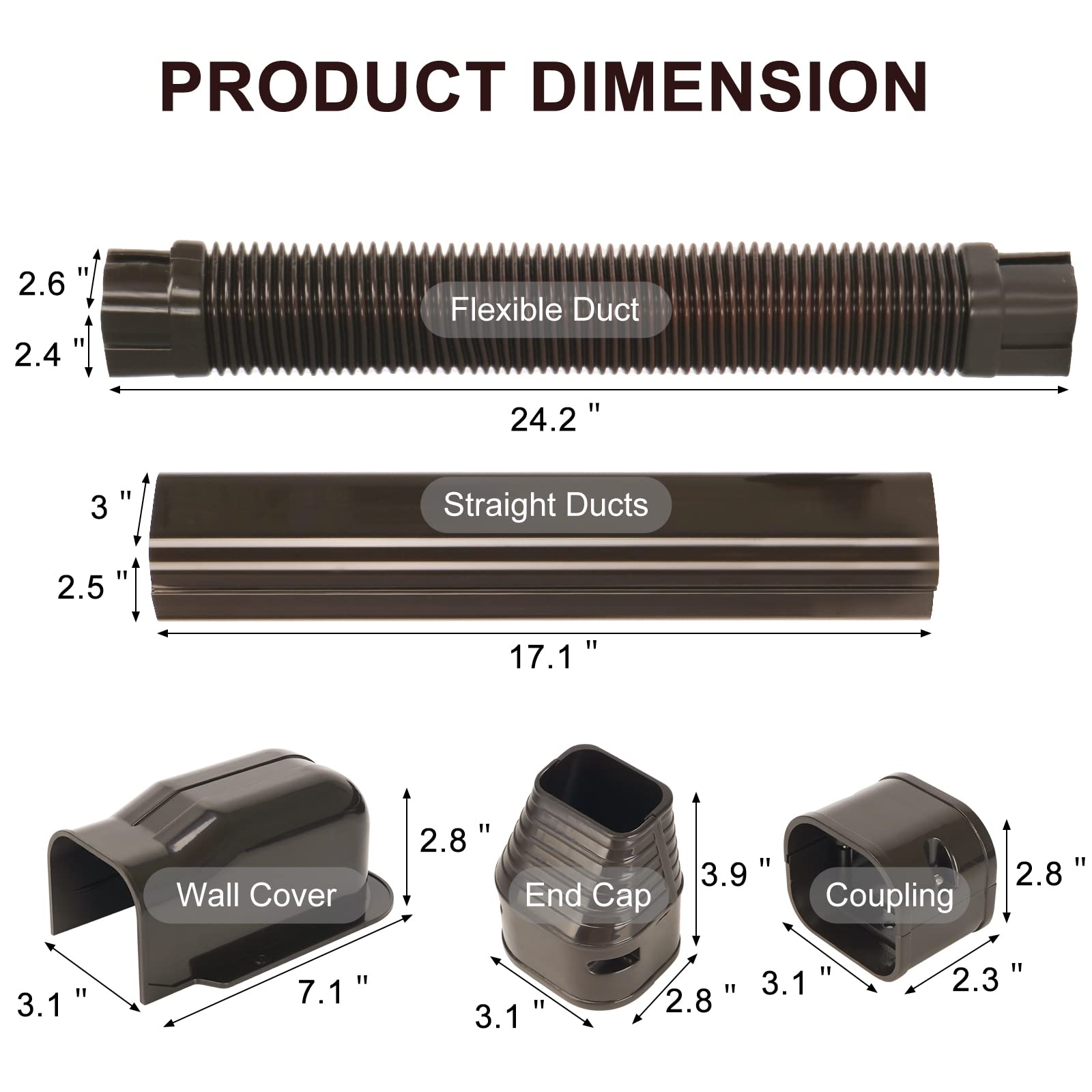 3'' W 10 Ft Line Set Cover Kit For Mini Split Air Conditioner Brown Decorative Pvc Line Cover Kit For Central Air Conditioner Mi