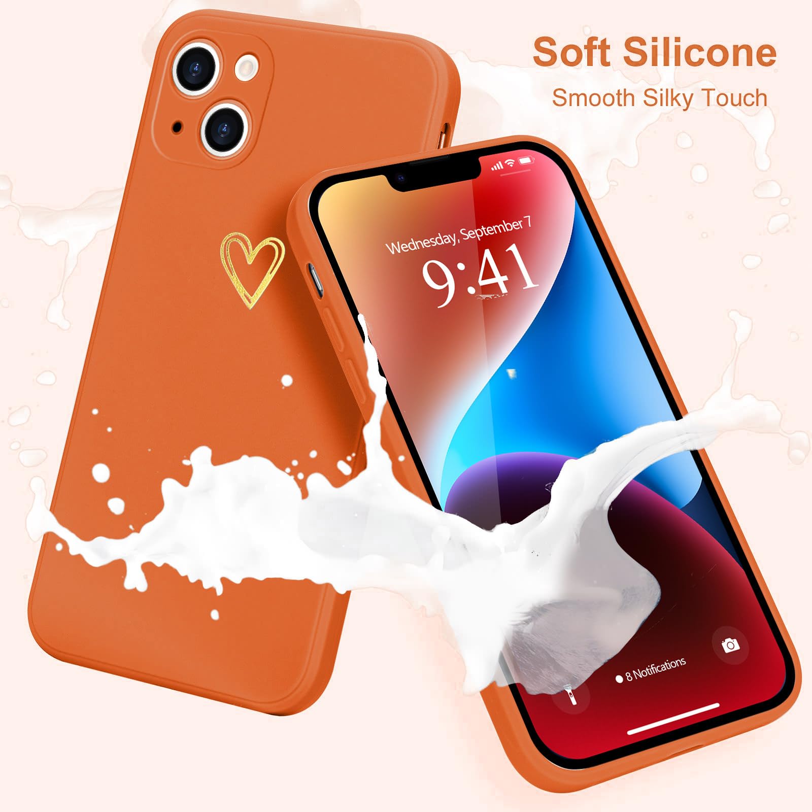 Wirvyuer For Iphone 14 Case Cute Slim Shockproof Phone Case With Wireless Charging Support And Protection, Orange