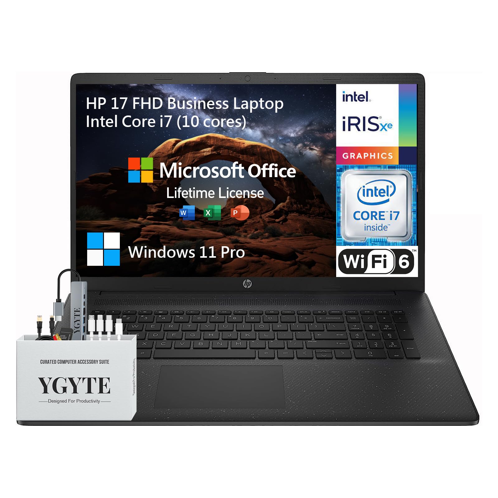 HP 17 Laptop Computer, 17.3 Inch FHD Business Laptop PC, Intel Core i7 (10 cores), 32GB RAM 1TB SSD+512GB Docking Set, Windows 1