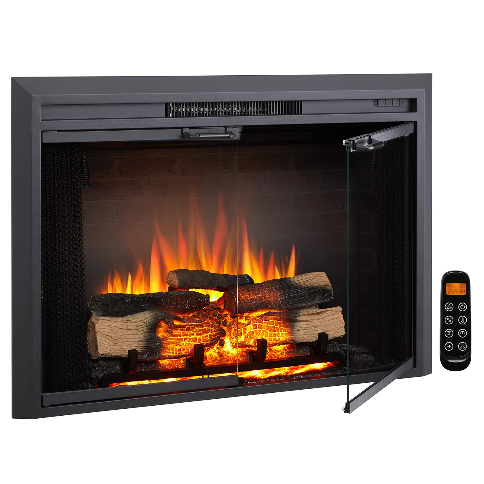 Legendflame Damon 39'' W Electric Fireplace Insert With Glass Door And Mesh Screen (Ef265B), Fireplace Heater 750/1500W, Fire Cr