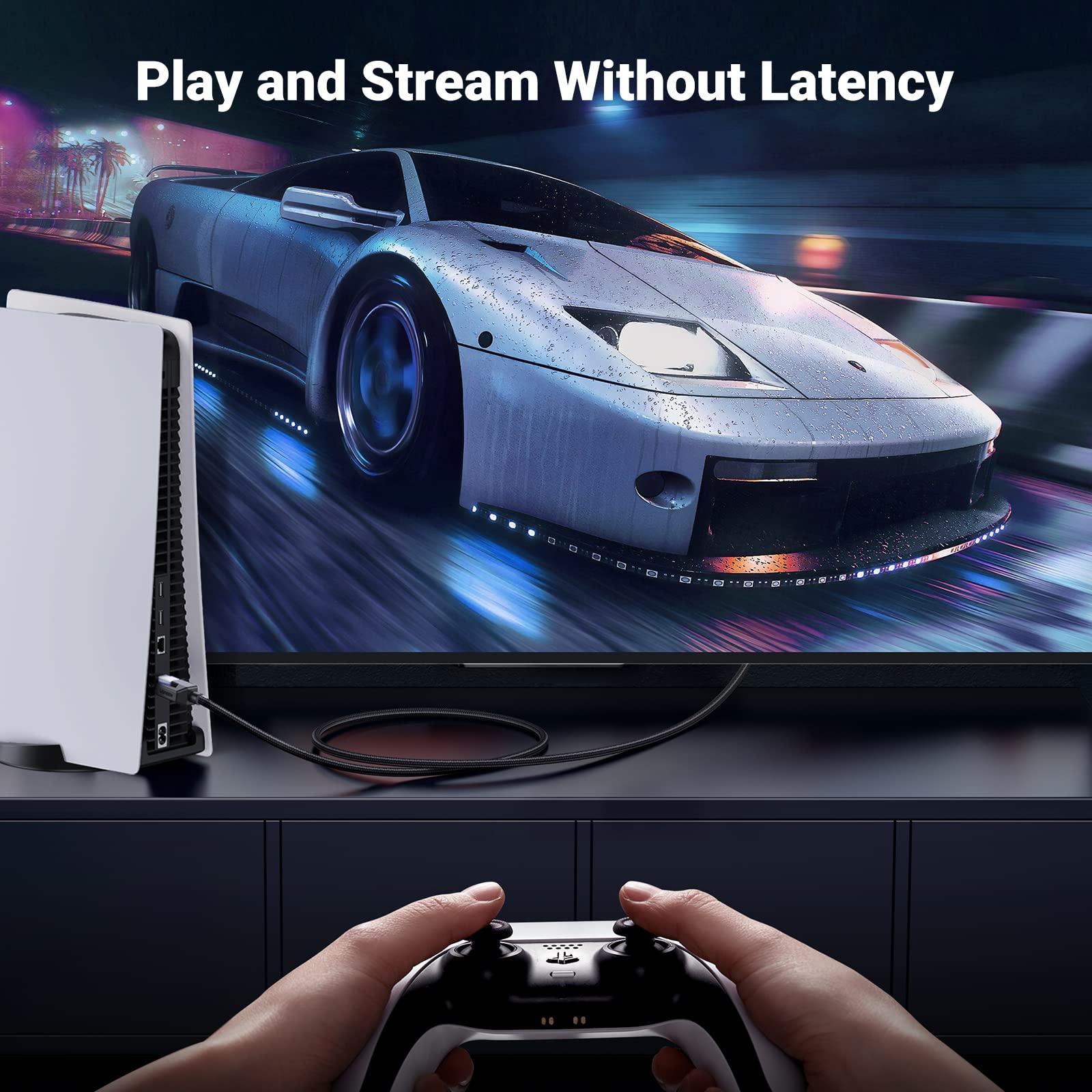 Ugreen Cat 8 Ethernet Cable 25Ft, High Speed Braided 40Gbps 2000Mhz Network Cord Cat8 Rj45 Shielded Indoor Heavy Duty Lan Cables