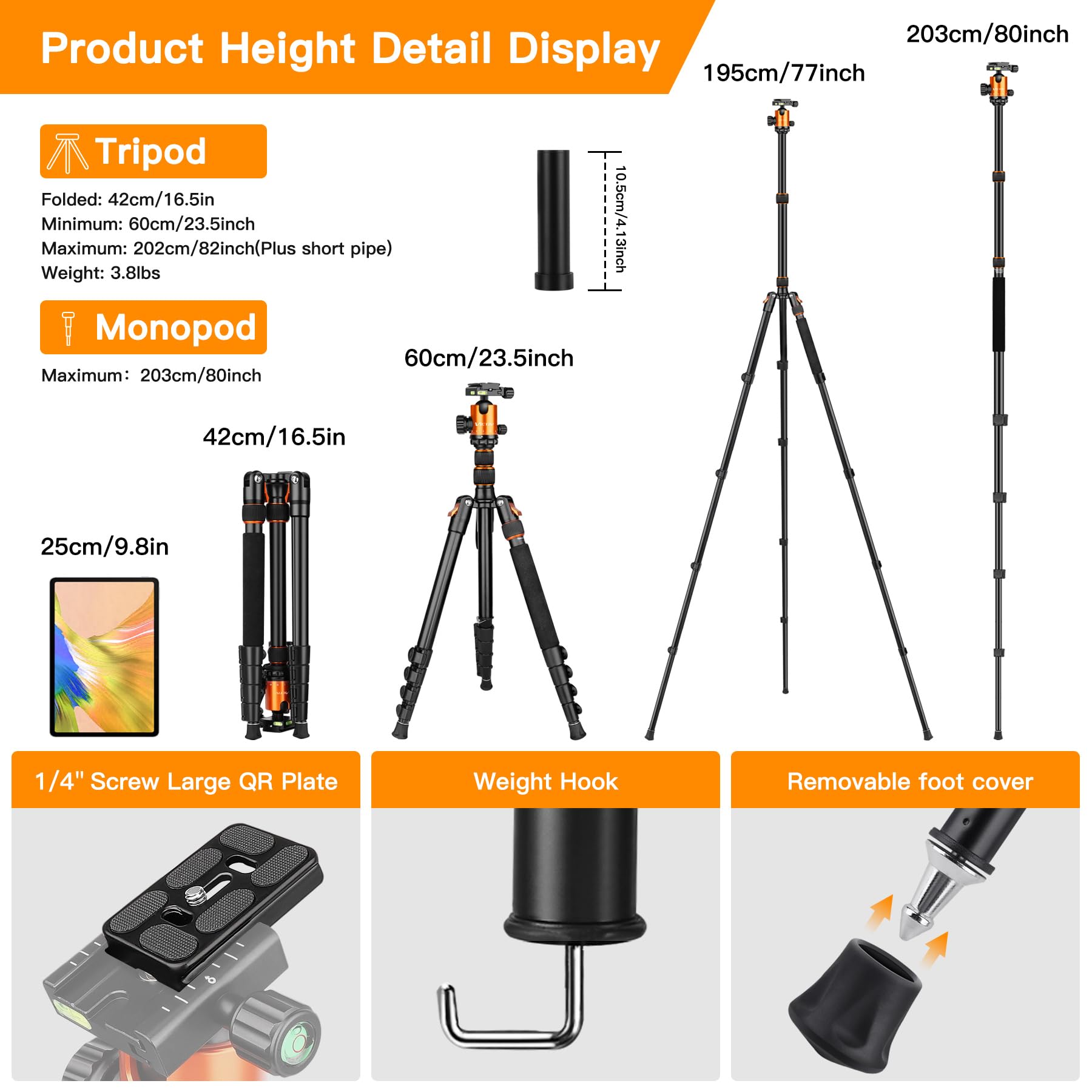 Victiv Tripod For Camera, 82' Camera Tripod Heavy Duty, Aluminum Dslr Tripod Monopod, Tall Travel Tripod For Photography, Professional Camera Tripod Stand For Spotting Scope Telescope Binocular