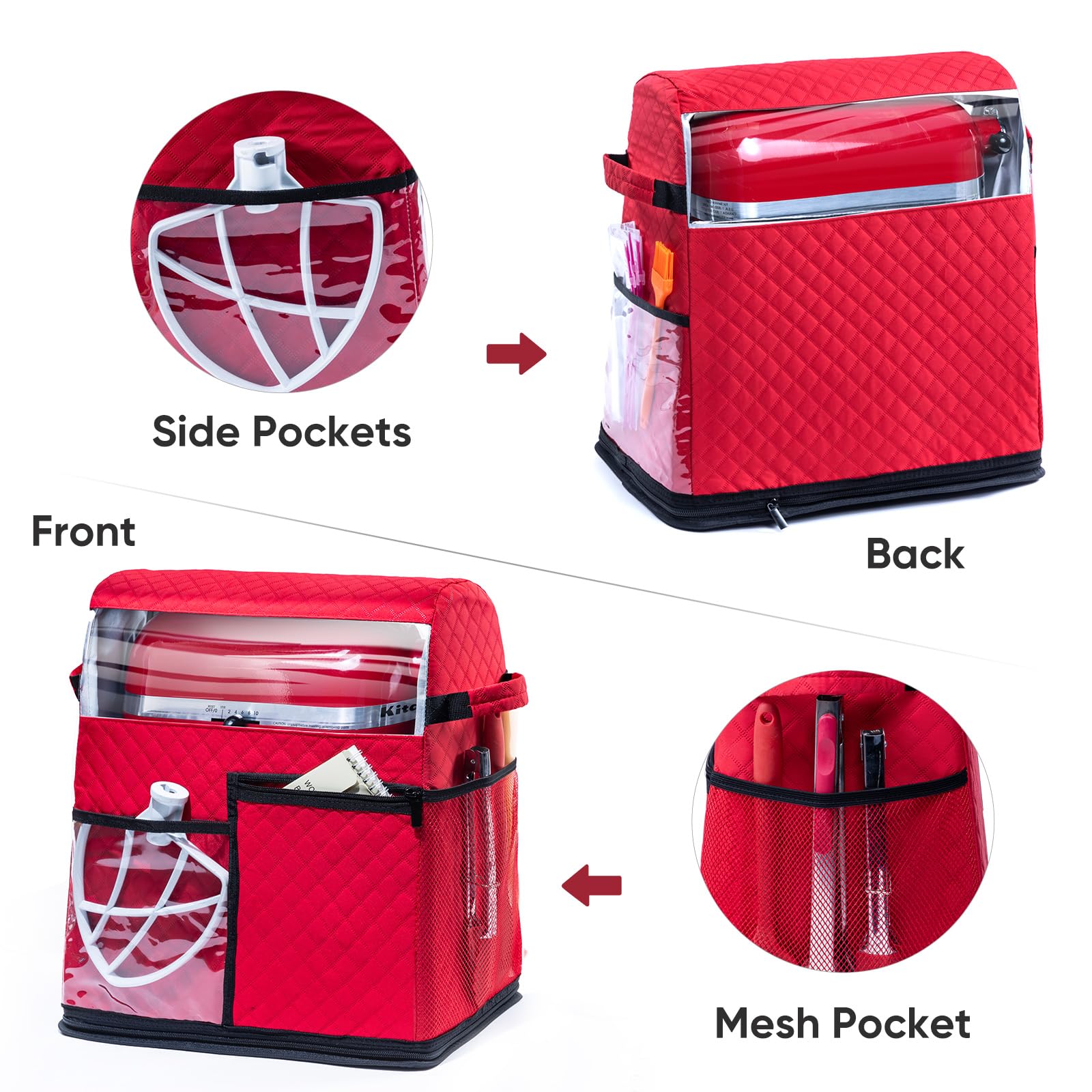 Bagsprite Stand Mixer Cover With Detachable Appliance Sliders Base Compatible With Kitchenaid Mixer Storage Bag For 6/7/8 Quart