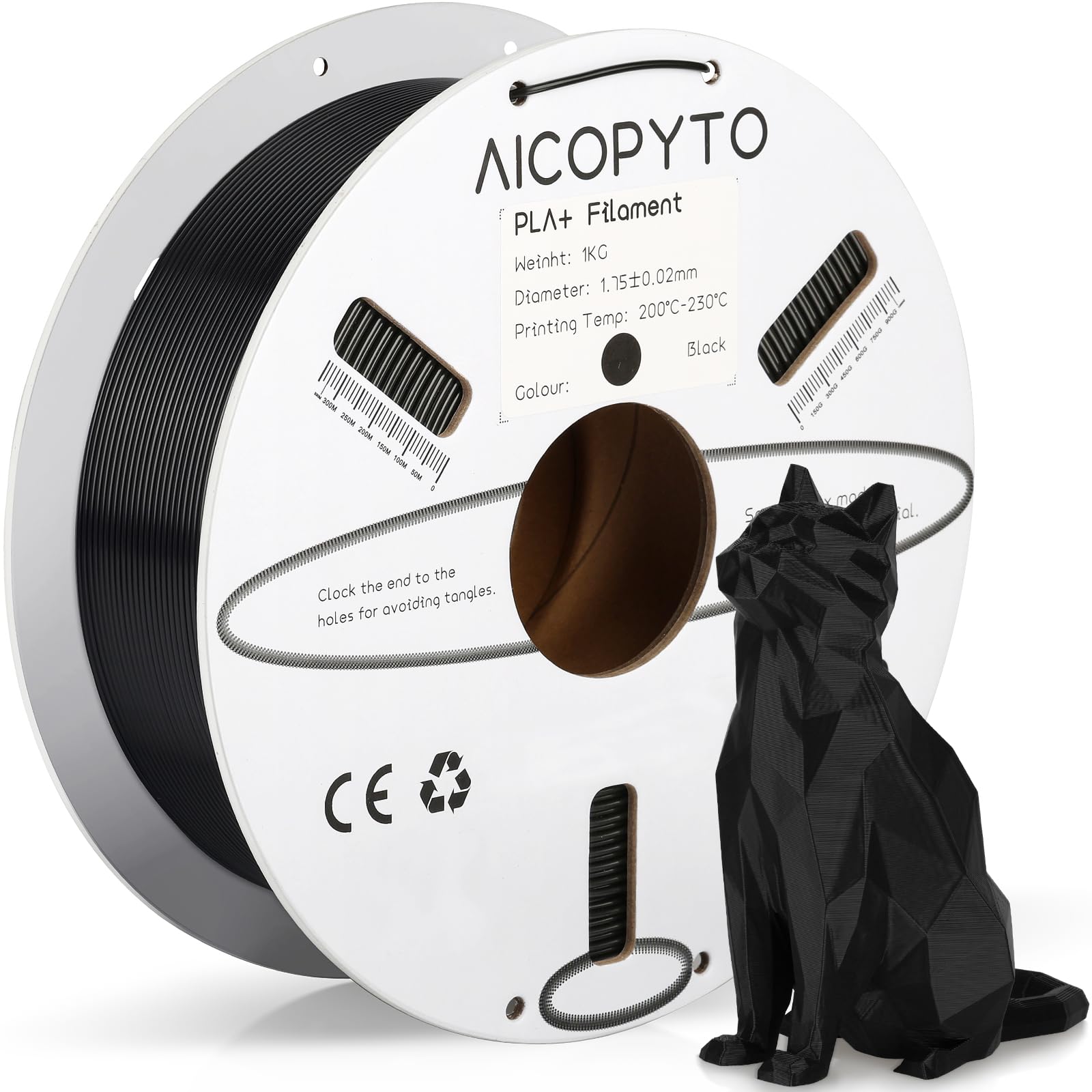 AICOPYTO PLA Plus(PLA+) Filament 1.75mm, Tougher and Stronger 3D Printer 1KG Spool (2.2lbs) Black PLA+ Filament Dimensional Accu