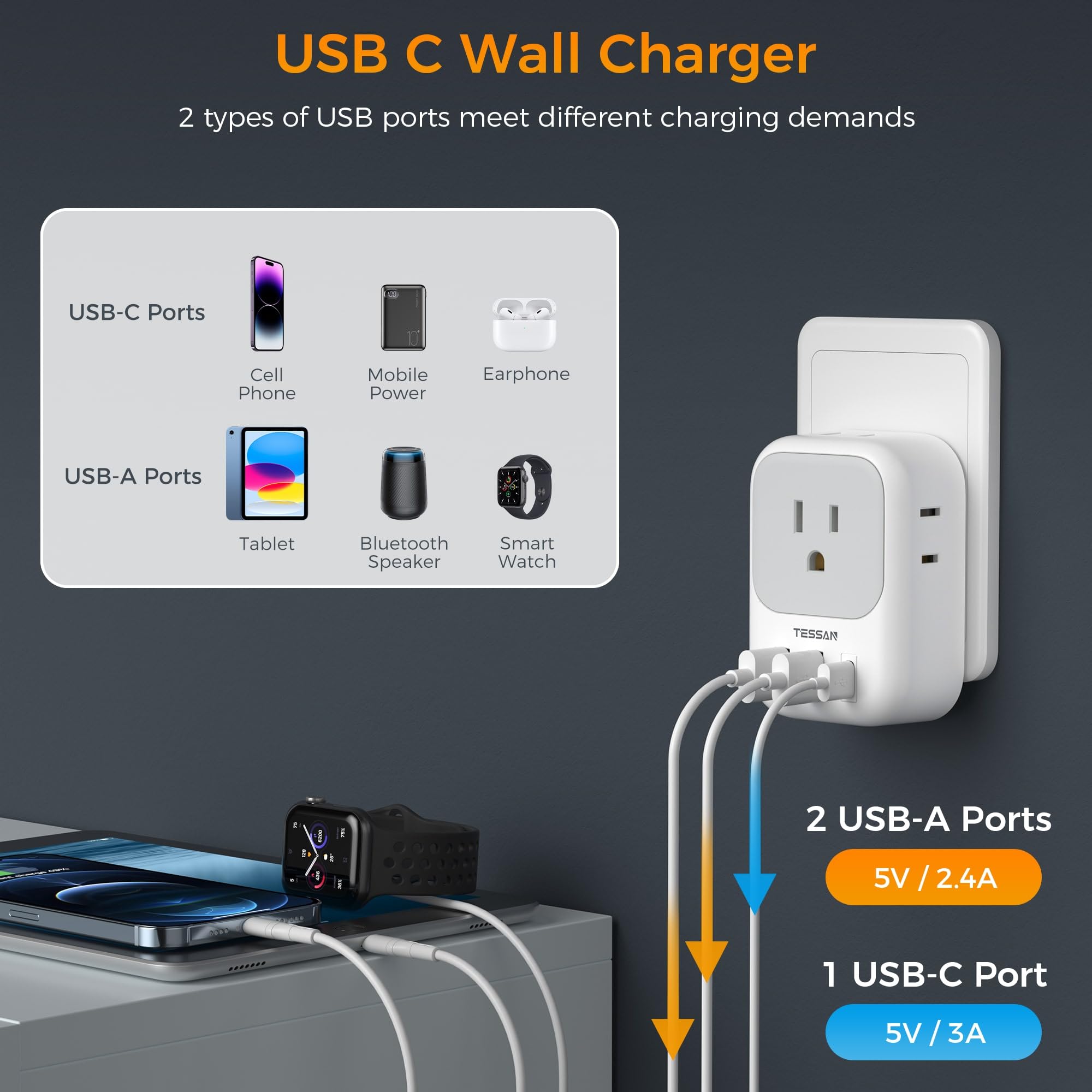 Italy Plug Adapter 2 Pack, Tessan Italy Power Adaptor With 4 Outlets 3 ...
