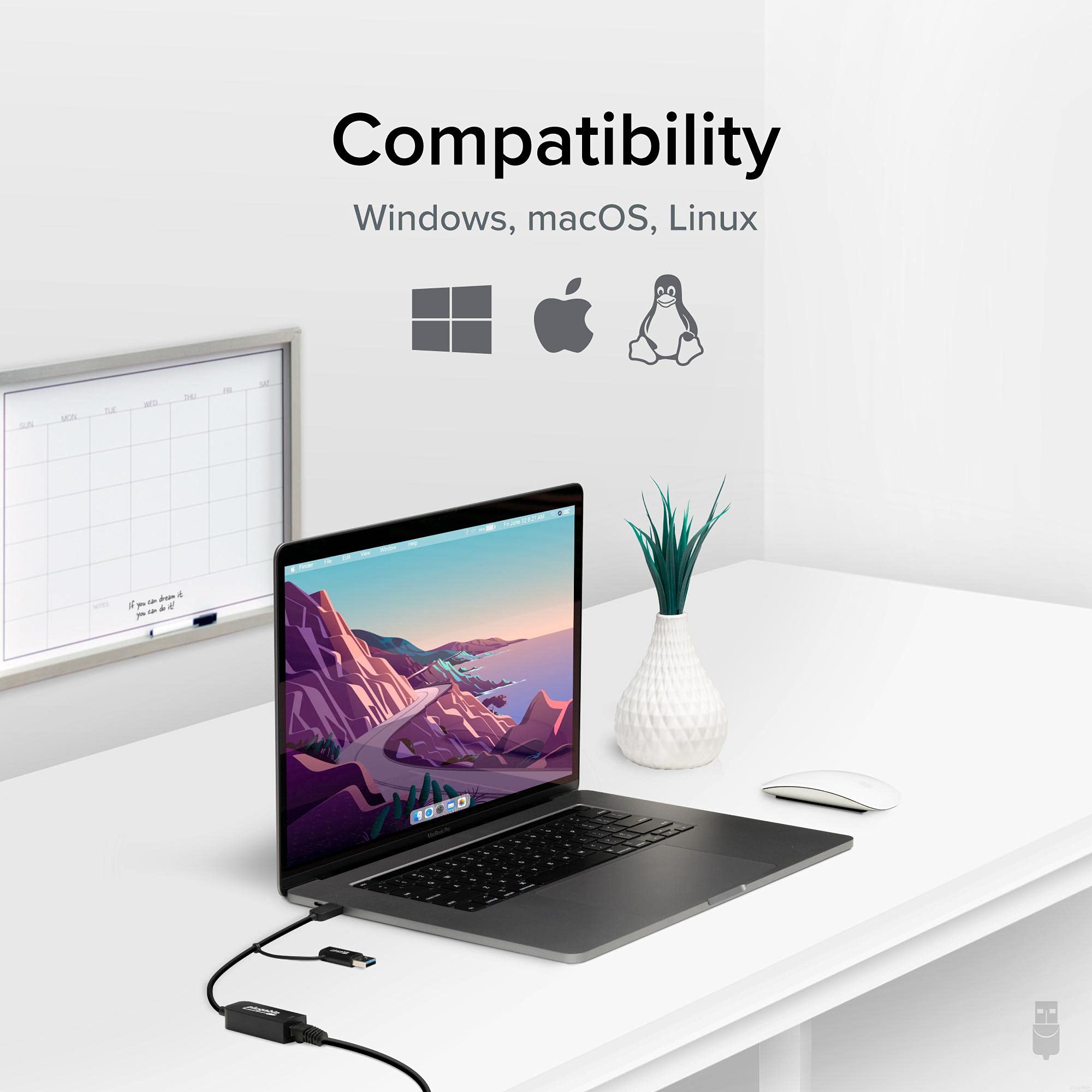 Plugable 2.5Gb Usb Ethernet Adapter For Laptop, 2 In 1 Cable, Usb 2.5Gb Ethernet Adapter, Usb C And Usb Compaitble, Usb C To Rj4