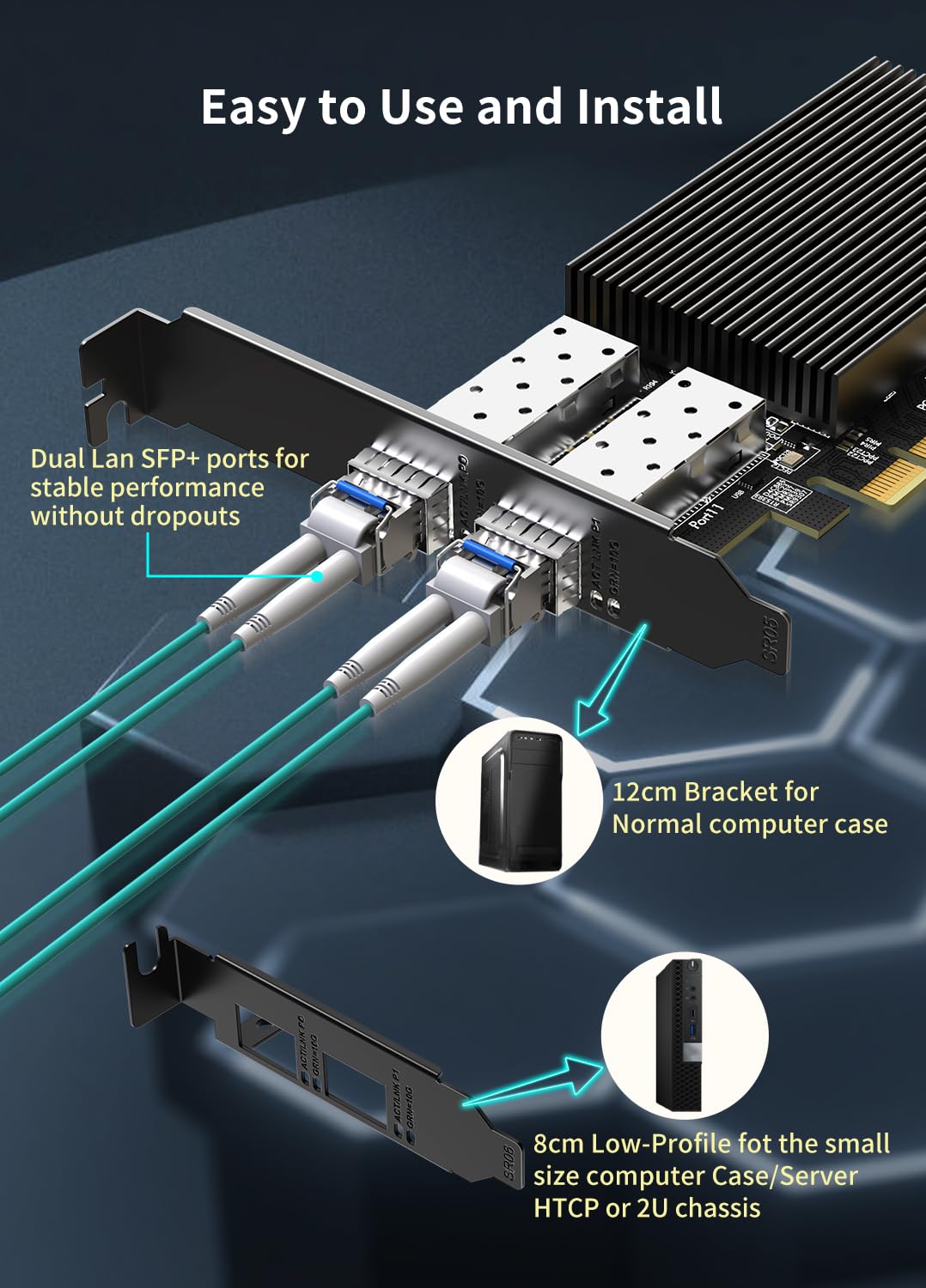 10Gb Dual Lan Sfp Pci E Network Card, Intel 82599(X520 Da2) Controller, Nicgiga 10Gbps Ethernet Adapter, 2 * 10Gbe Sfp Port, 10G