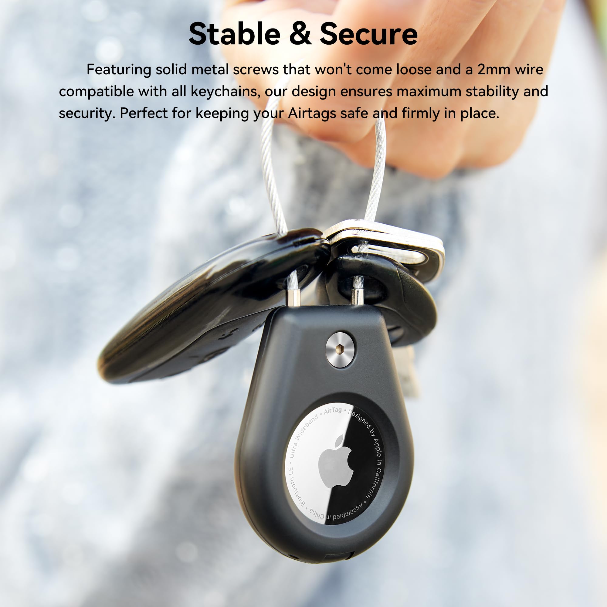 Skyarmor Airtag Secure Holder With Wire Cable, 2 Pack Air Tag Keychain Holders For Key Ring, Keys, Luggage, Backpack, Sturdy Pro