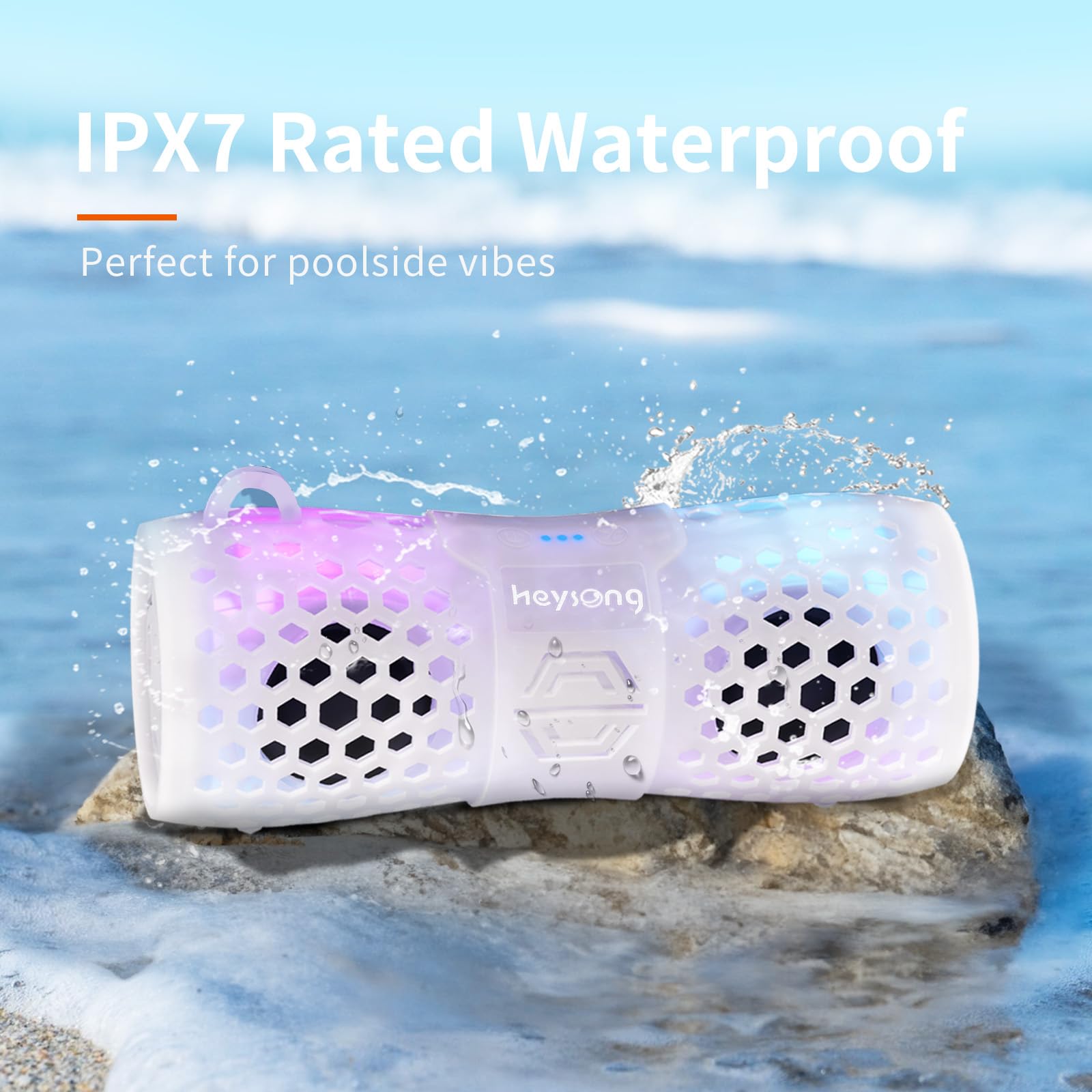 Heysong Bluetooth Speaker, Portable Waterproof Shower Speakers With Lights, Ipx7 Waterproof, Loud Sound, Floating, Travel Speakers For Pool, Beach, Kayak, Bike, Gifts For Men, Women, Teen