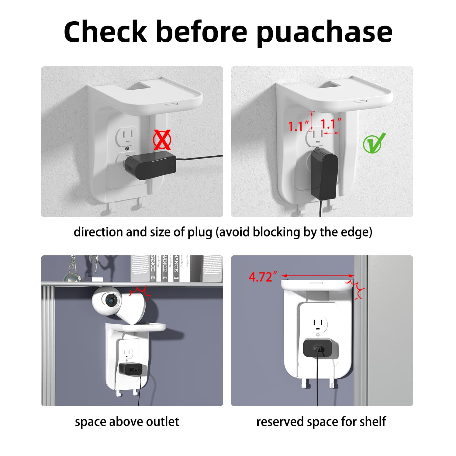 Suptek Wall Outlet Shelf 3 Pack,Home Wall Shelf Organizer For Outlets,Perfect For Bathroom,Kitchen, Bedrooms,Hold Cell Phone,Spe