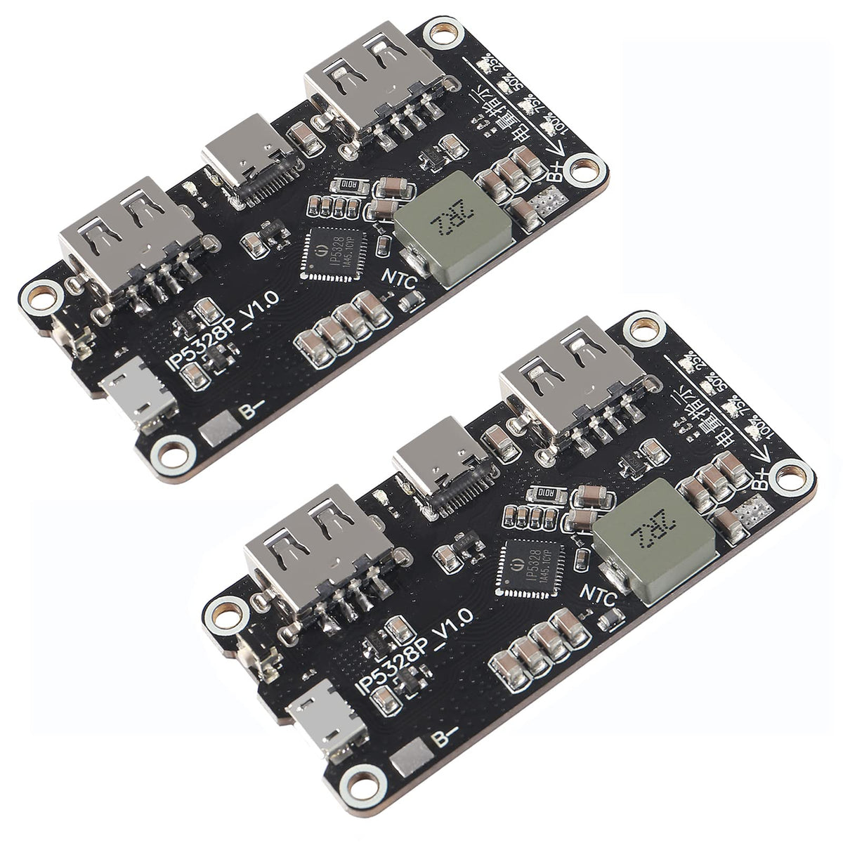 2Pcs Ip5328P Boost Charging Module Dual Usb 18650 Battery Fast Charger Treasure Tpye C 3.7V To 5V 9V 12V Step Up Fast Quick Char