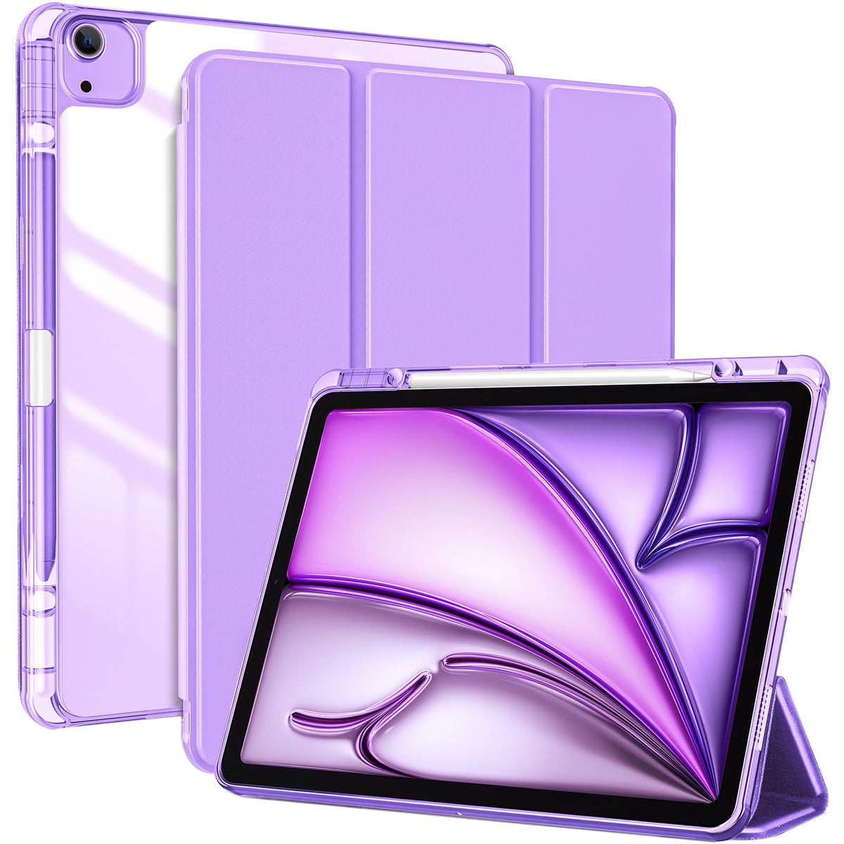 Procase For Ipad Air 13 Inch Case M3 2025/M2 2024 With Pencil Holder, Hybrid Smart Cover Ipad 13 Air M3 M2 Case With Clear Transparent Back, Supports Touch Id, Auto Wake/Sleep  Purple