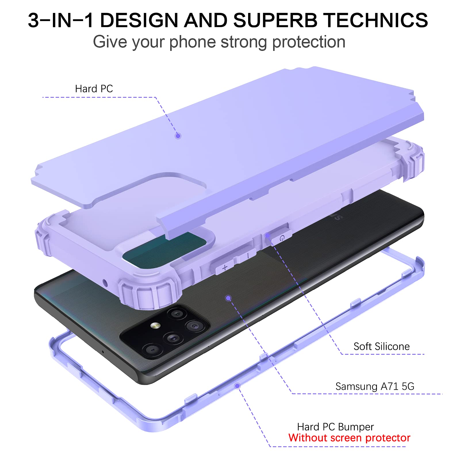Bentoben Samsung A71 5G Case, 3 Layer Hybrid Hard Pc Soft Rubber Heavy Duty Rugged Bumper Shockproof Anti Slip Full Body Protect