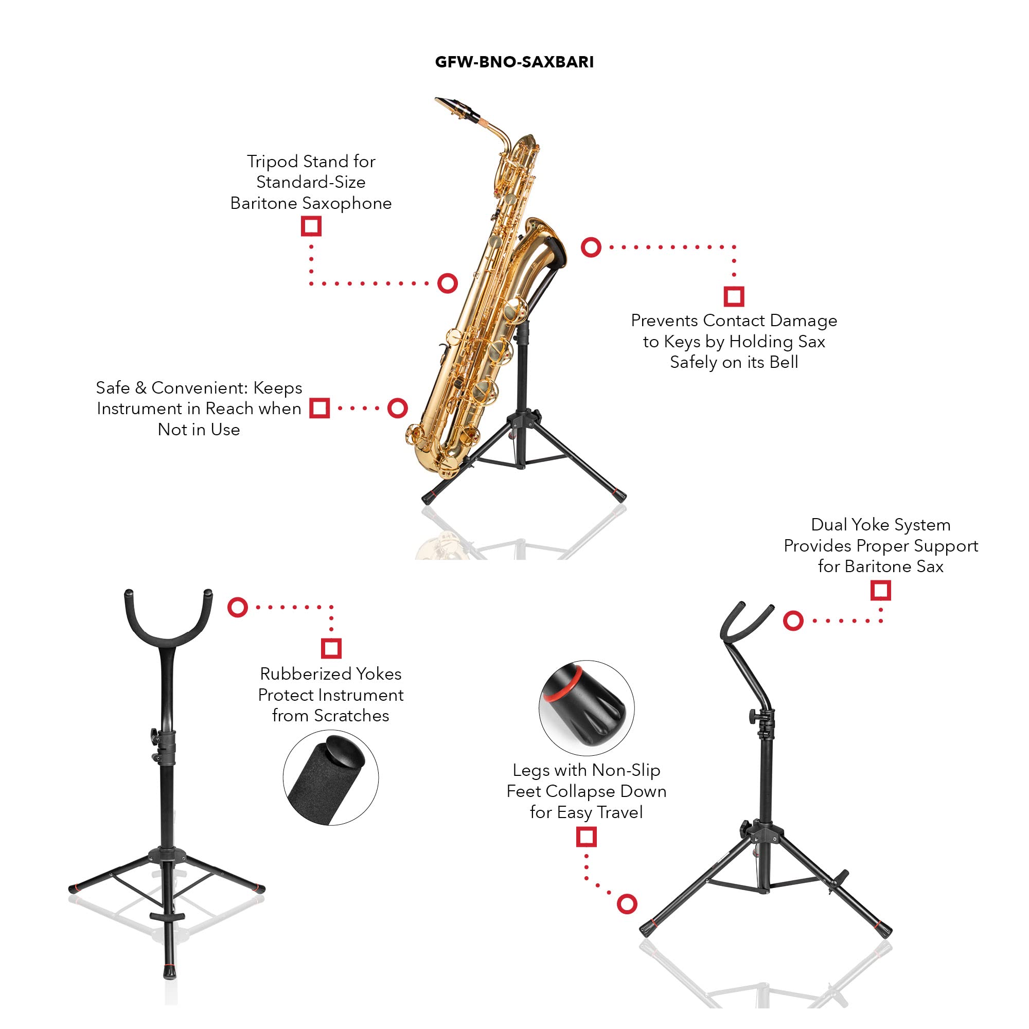 Gator Frameworks Tripod Stand For Standard Size Baritone Saxophone (Gfw Bno Saxbari)