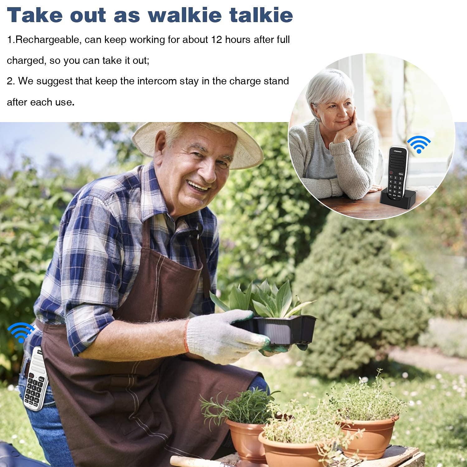 Chtoocy Rechargeable Intercoms Wireless Handheld For Home 1 Mile Range 10 Channel, Chtoocy Rechargeable Wireless Intercom System For Home Business Office, Family Communication System (3 Packs, Black)