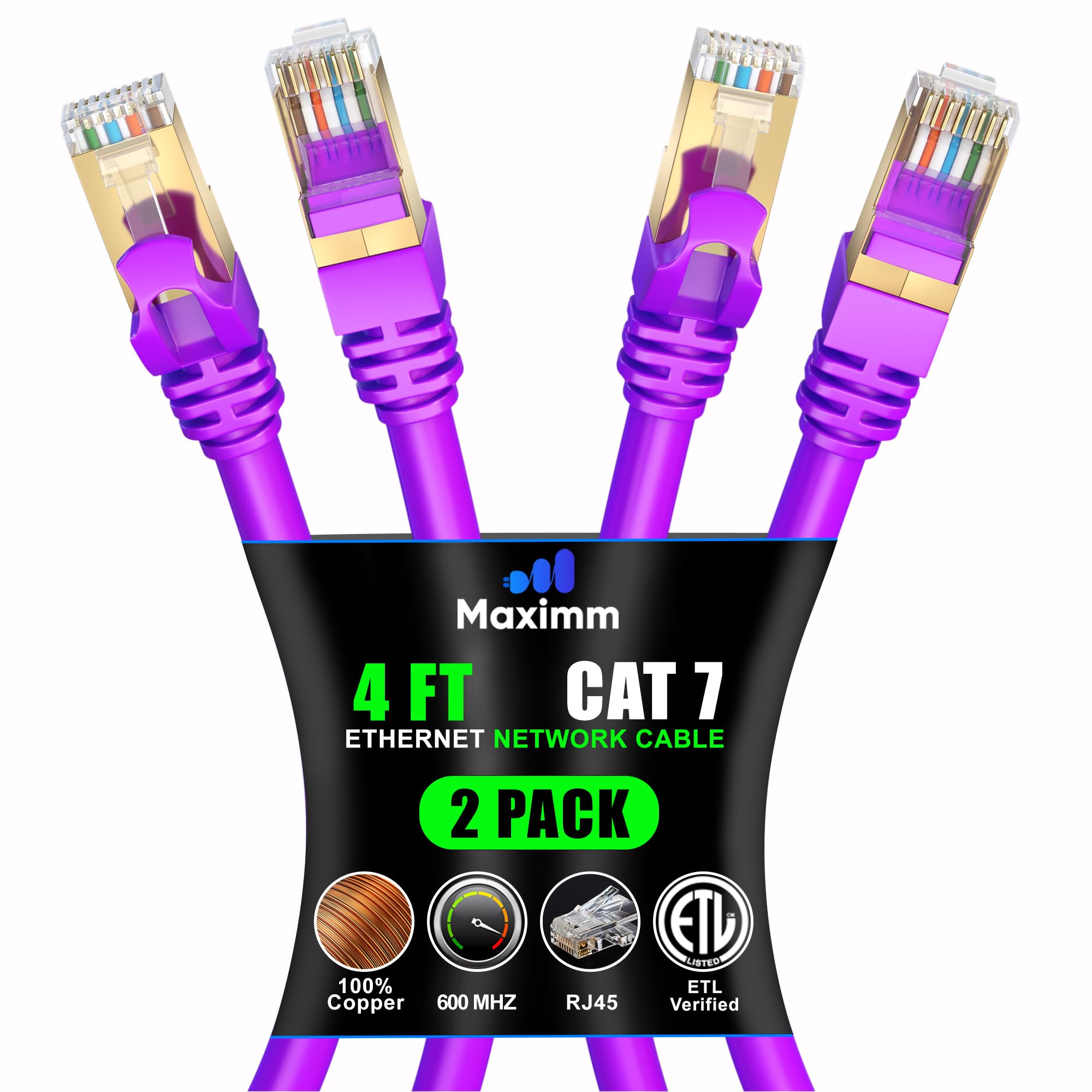 Cat 7 Ethernet Cable 4 Ft   High Speed Internet & Network Lan Patch Cable, Rj45 Connectors   4Ft / Purple / 2 Pack   Perfect For Gaming, Streaming, And More
