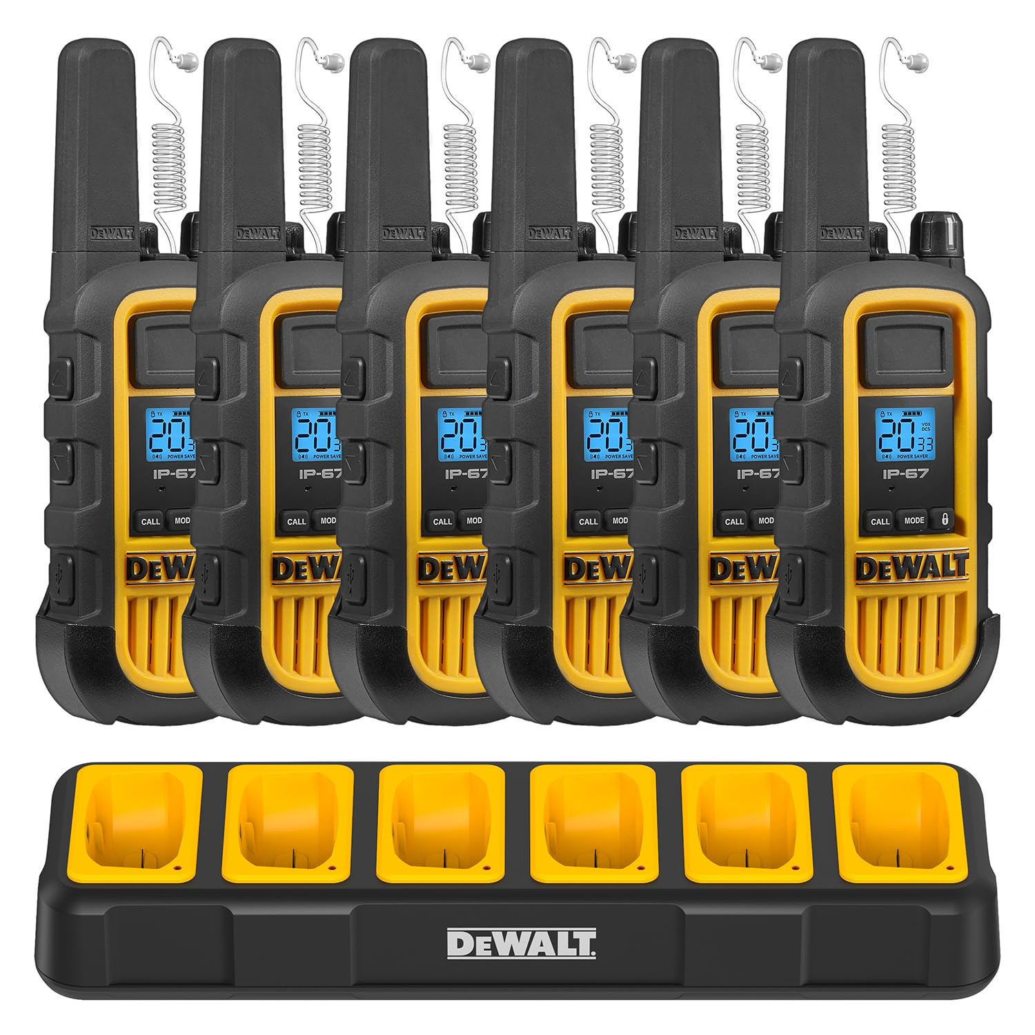 Dewalt Dxfrs800 Bundle 2W Walkie Talkies Heavy Duty Business Two Way Radios, 6 Pack With 6 Headsets Plus Gang Charger (Dxfrs800Bch6 Sv1)