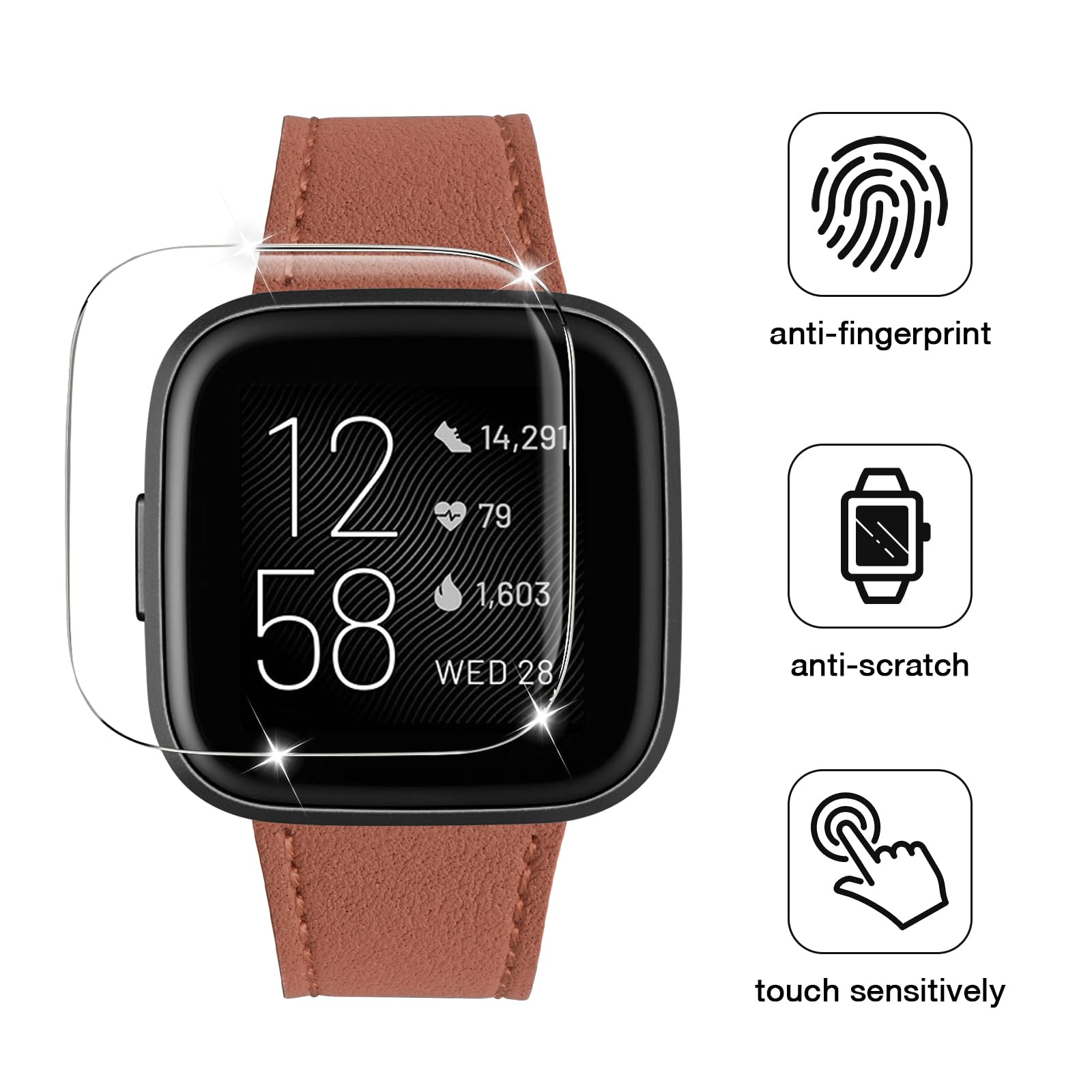 Wfeagl For Versa Band, Top Grain Leather Band Replacement Strap For Versa/Versa 2 /Versa Lite/Versa Se Fitness Smart Watch (Brow