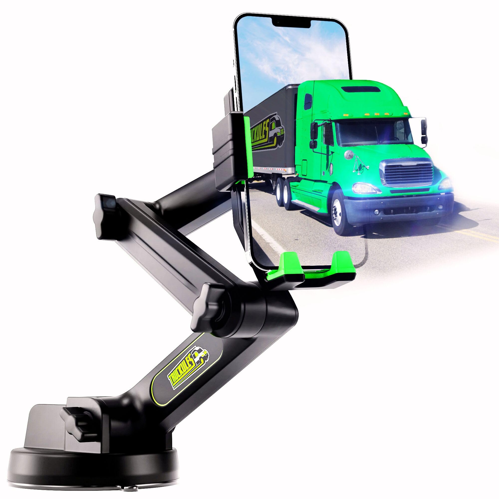 Truckules Truck Phone Holder Mount Heavy Duty Cell Phone Holder For Truck Dashboard Windshield 16.9 Inch Long Arm, Super Suction