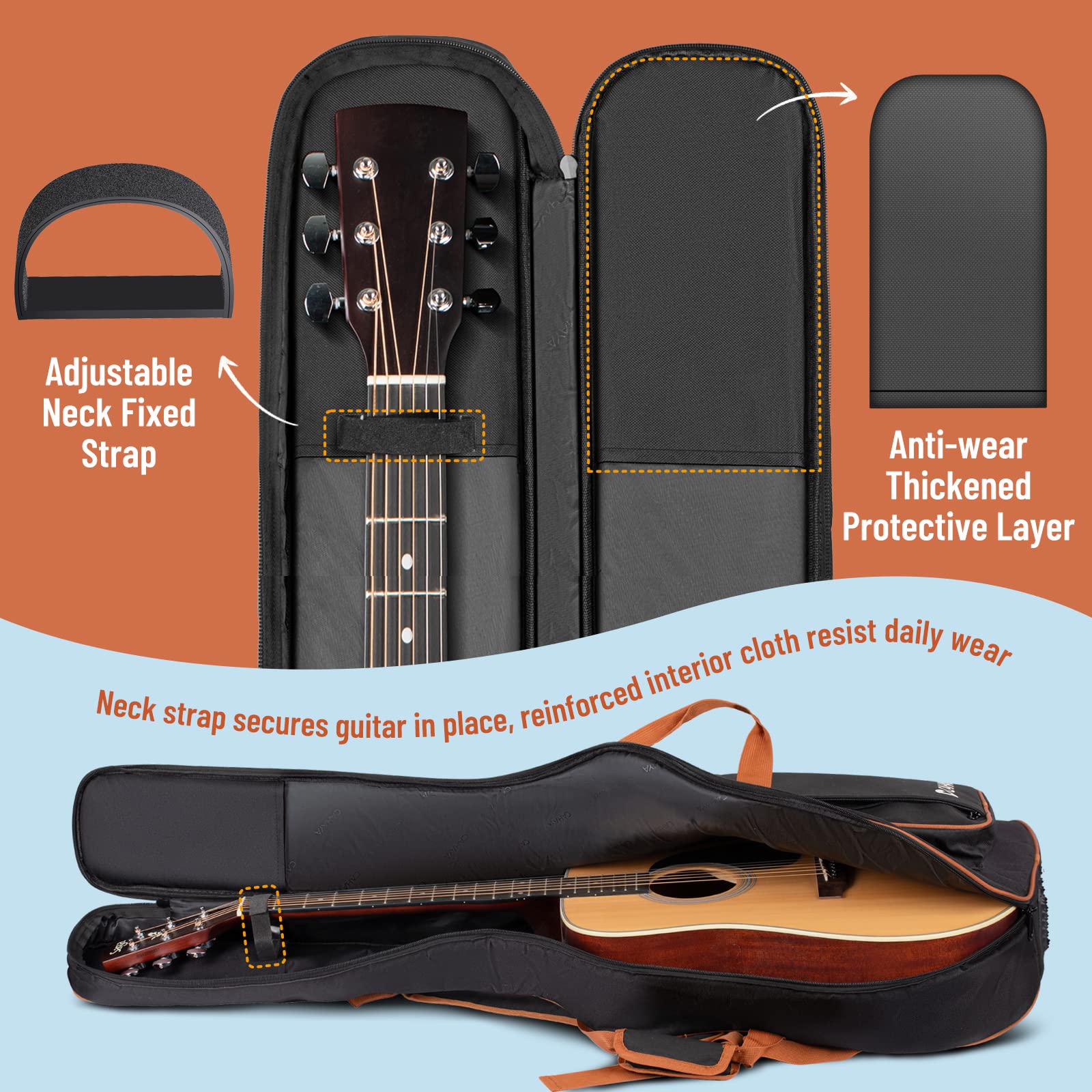 Cahaya Guitar Gig Bag Acoustic Guitar Bag Padded Soft Guitar Cases Cover Compatible With 40 41 42 Inch Guitars Cy0294