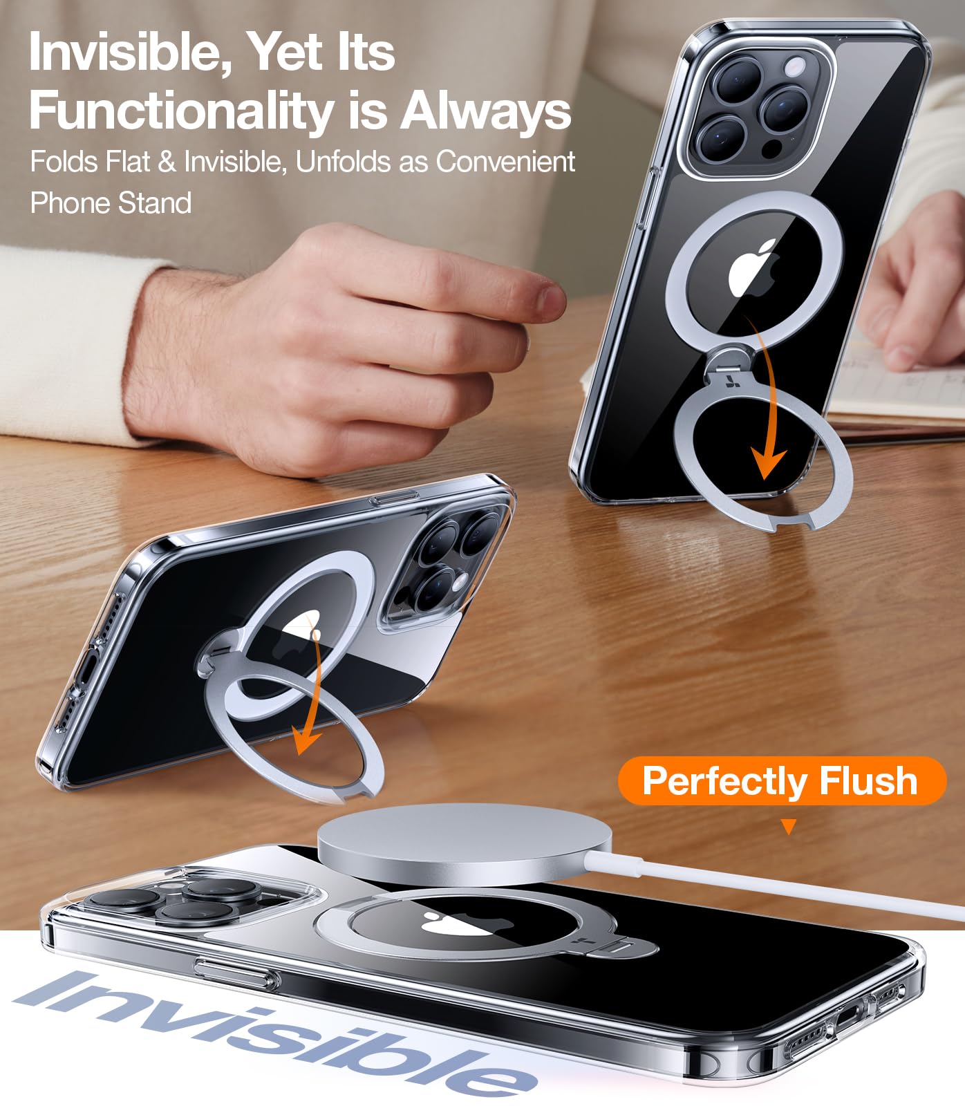 Torras Upgraded 360 Spin Magnetic Stand For Iphone 15 Pro Max Case, [Compatible With Magsafe][Military Grade Shockproof][Built I