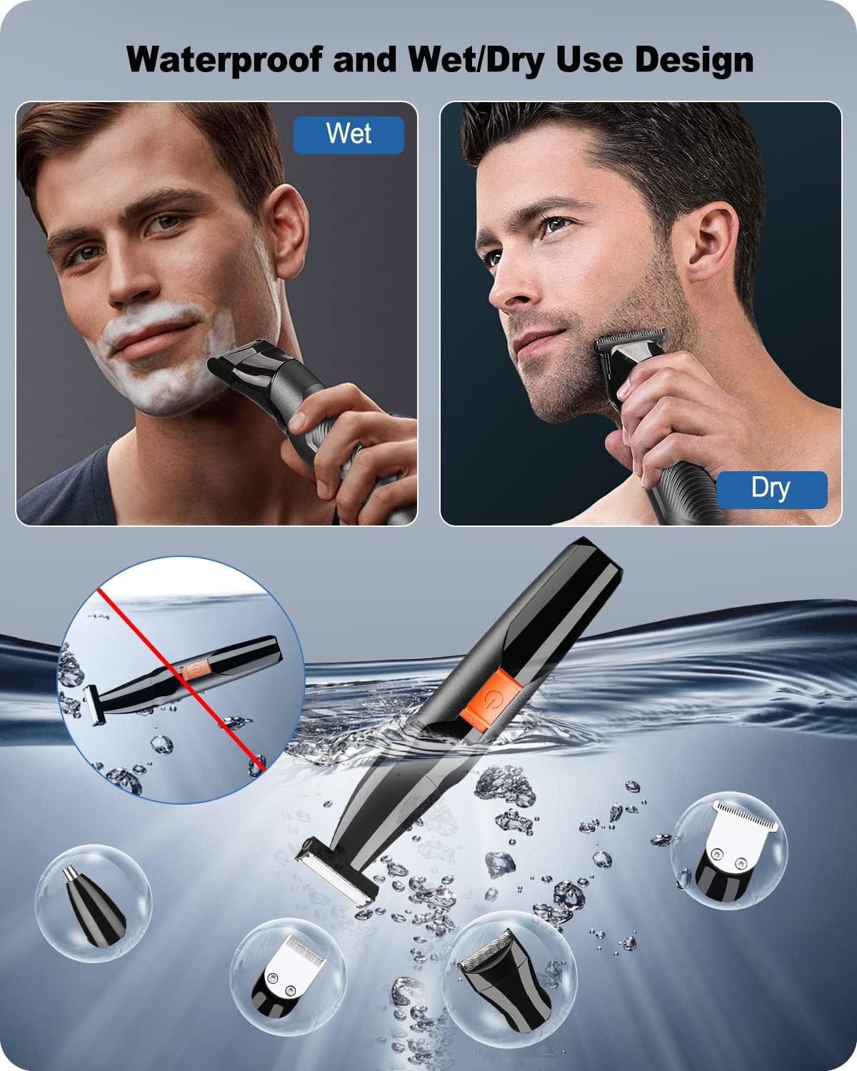 Beard Trimmer For Men, Mens Beard Face Hair Trimmer Cordless Washable Facial Nose Mustache Trimmer Groomer, Electric Razor For M