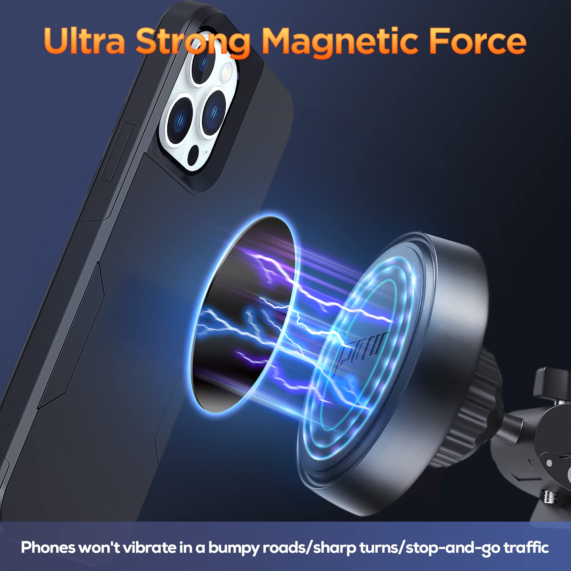 Ipow Magnetic Phone Holder For Car, [Upgrade Alligator Clip] Strongest Magnet Power Cell Phone Mount For Car Vent Compatible Wit