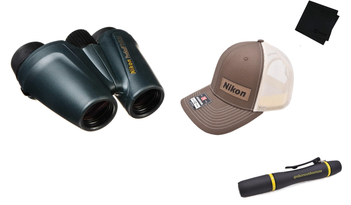 Nikon Prostaff 8X25 Binoculars & Brown Hat & Lens Pen & Gritr Microfibre