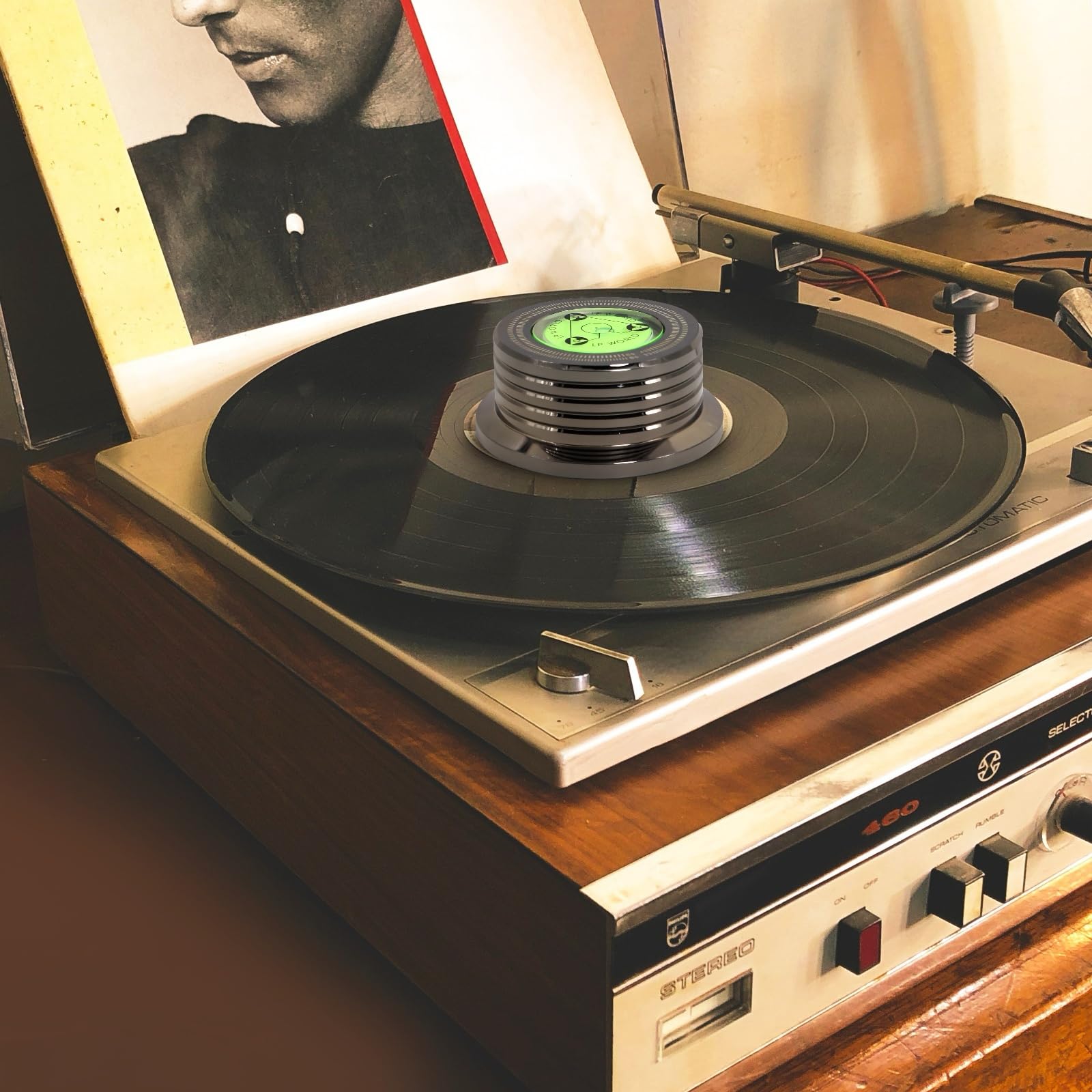 Kozyone Record Weight Stabilizer, Turntable Disc Record Stabilizer Clamp With Bubble Level For Vinyl Lp Record Player (Chrome Bl