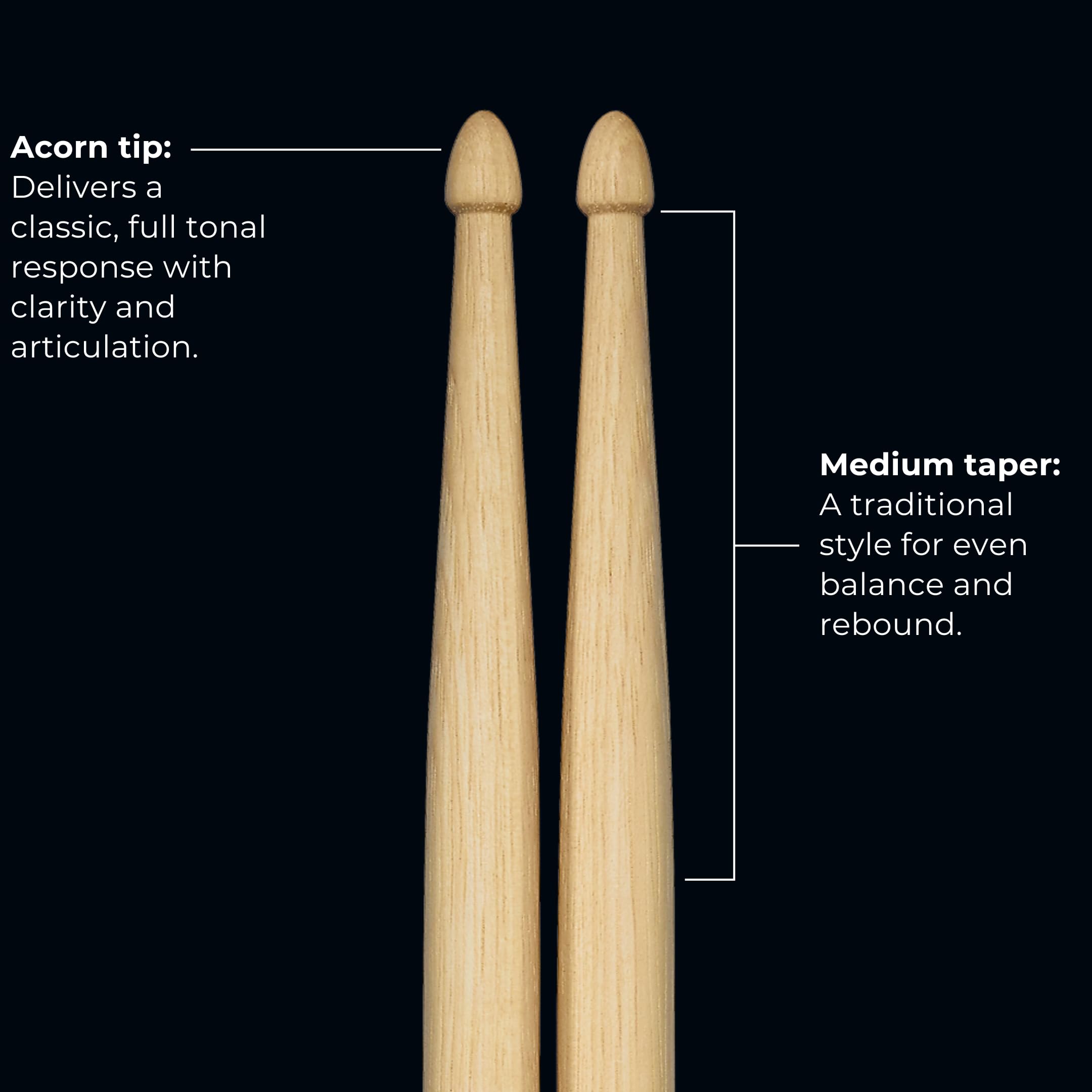 Meinl Stick & Brush Drumsticks, Standard Long 5B Half Brick (6 Pairs, 5 Plus 1 Free)  American Hickory With Acorn Shape Wood Tip