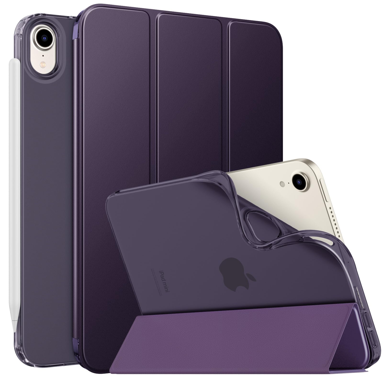 MoKo Case Fit New iPad Mini 7 (A17 Pro) 2024, iPad Mini 6th Generation Case 2021 (8.3 inch), iPad Mini 6 Case, Soft TPU Translucent Frosted Back Cover Case for iPad Mini 7th, Dark Purple