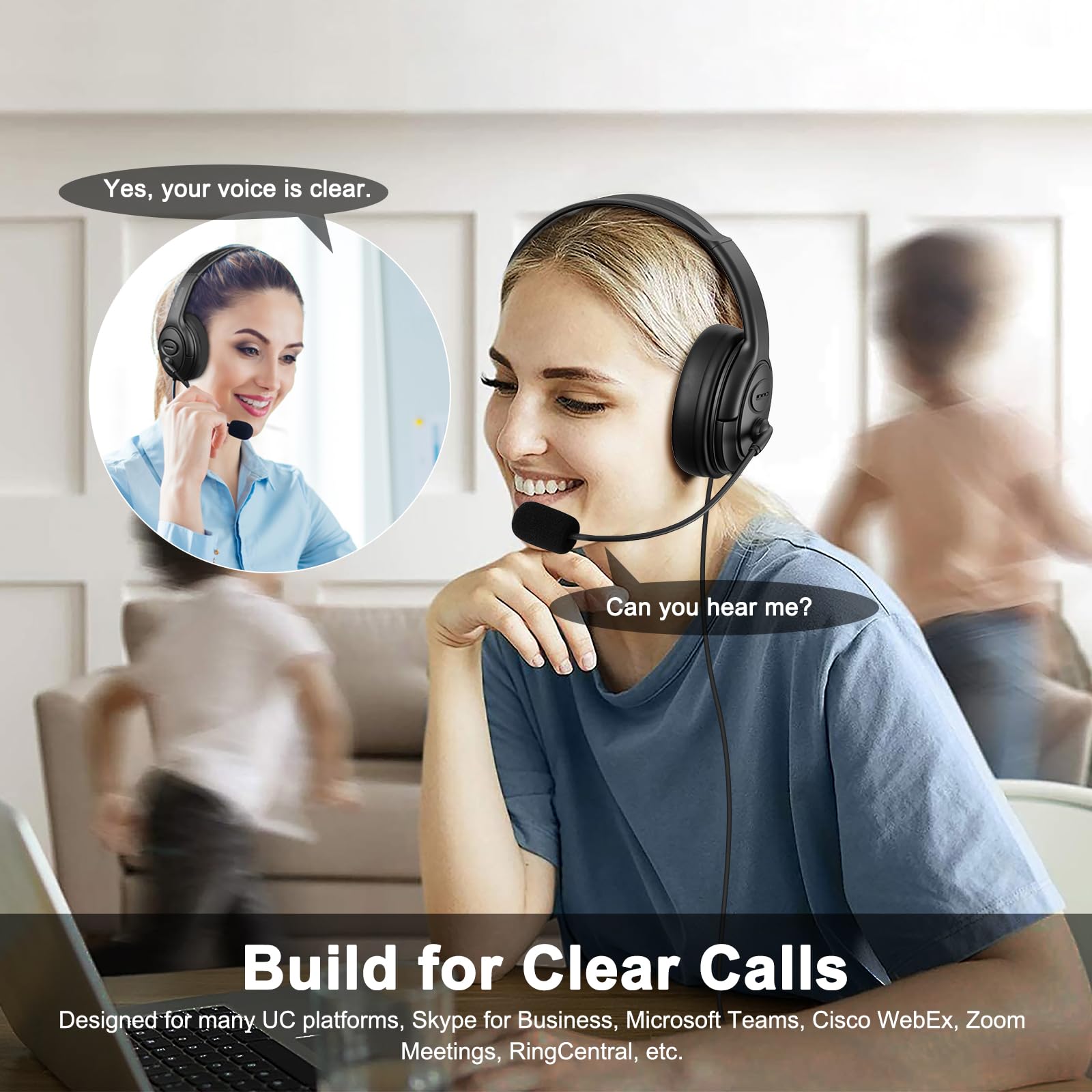 Mkj Usb Headset With Microphone For Pc, Stereo Computer Headset With Noise Canceling Mic For Laptop Mac, Dual Ear Wired Headphone For Call Center, Home Offices, Skype, Zoom, Microsoft Teams, Webinar