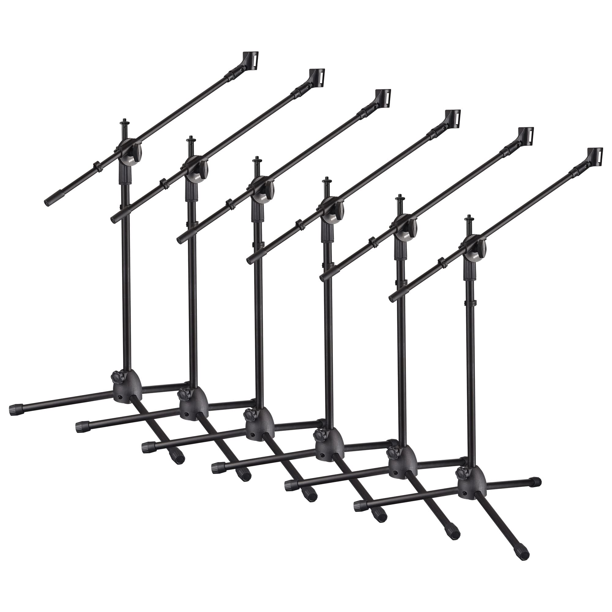AW 6pcs Boom Mic Stand Floor Adjustable Height Mic Tripod Stand w/ 2 Mic Clip Holder Folding Microphone Holder for Singing Live 