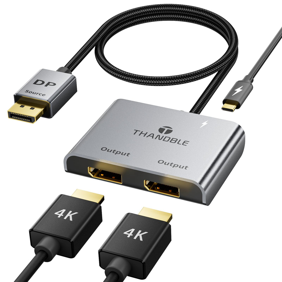 Thandble Displayport To Dual Displayport Adapter (4K@60Hz) Display Port 1 In 2 Out Splitter For Dual Monitor Extended Display, M
