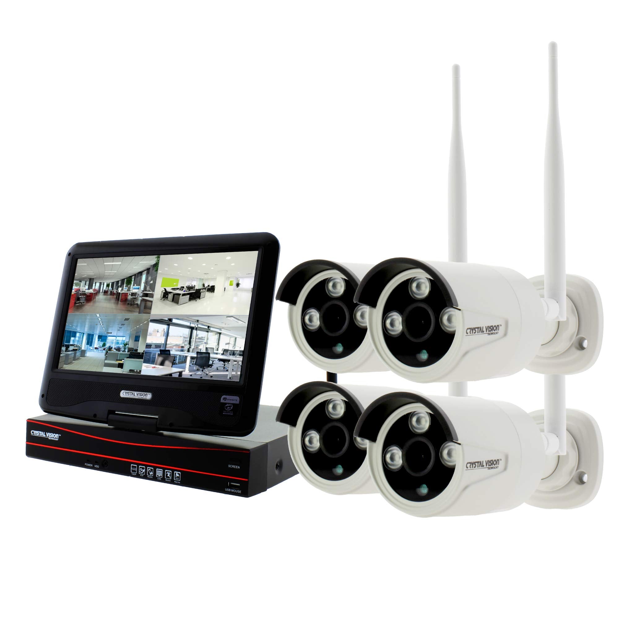 [4Ch] Crystal Vision Cvt9604E 3010W All In One True Hd Wireless Surveillance System Nvr Cctv W/ 2Tb Hdd, Built In Monitor & Router, Camera Auto Pair