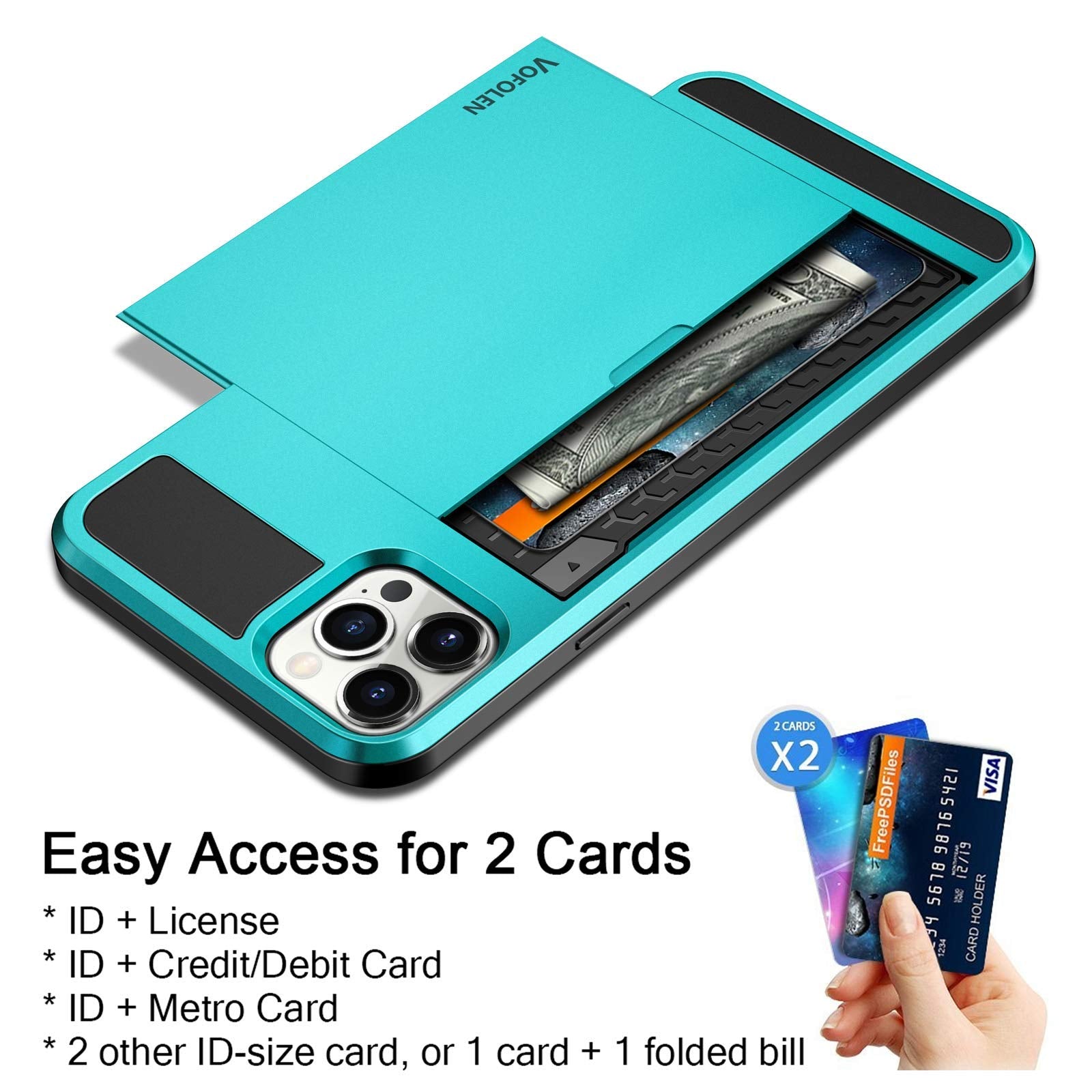 Vofolen Compatible With Iphone 12 Pro Case Wallet 5G Cover Credit Card Holder Id Slot Sliding Back Pocket Anti Scratch Dual Laye