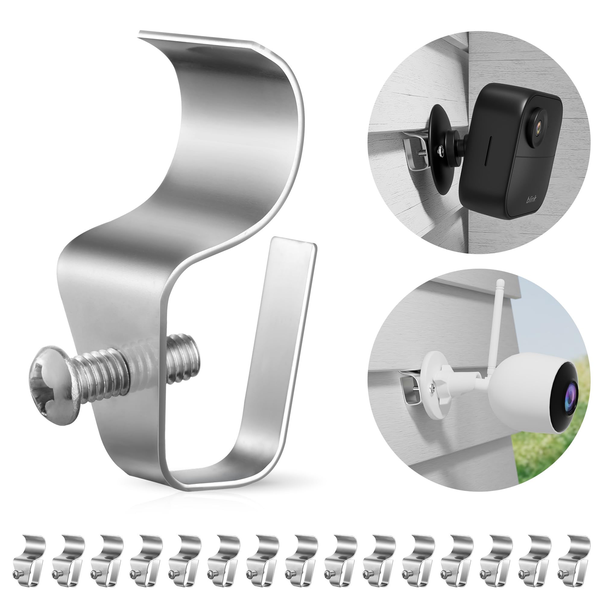 Huxor 15 Pack Vinyl Siding Clips Hooks,No Hole Needed Siding Hooks Screws For Hanging Outdoor Siding Mounted Blink, Arlo, Ring Home Security Camera