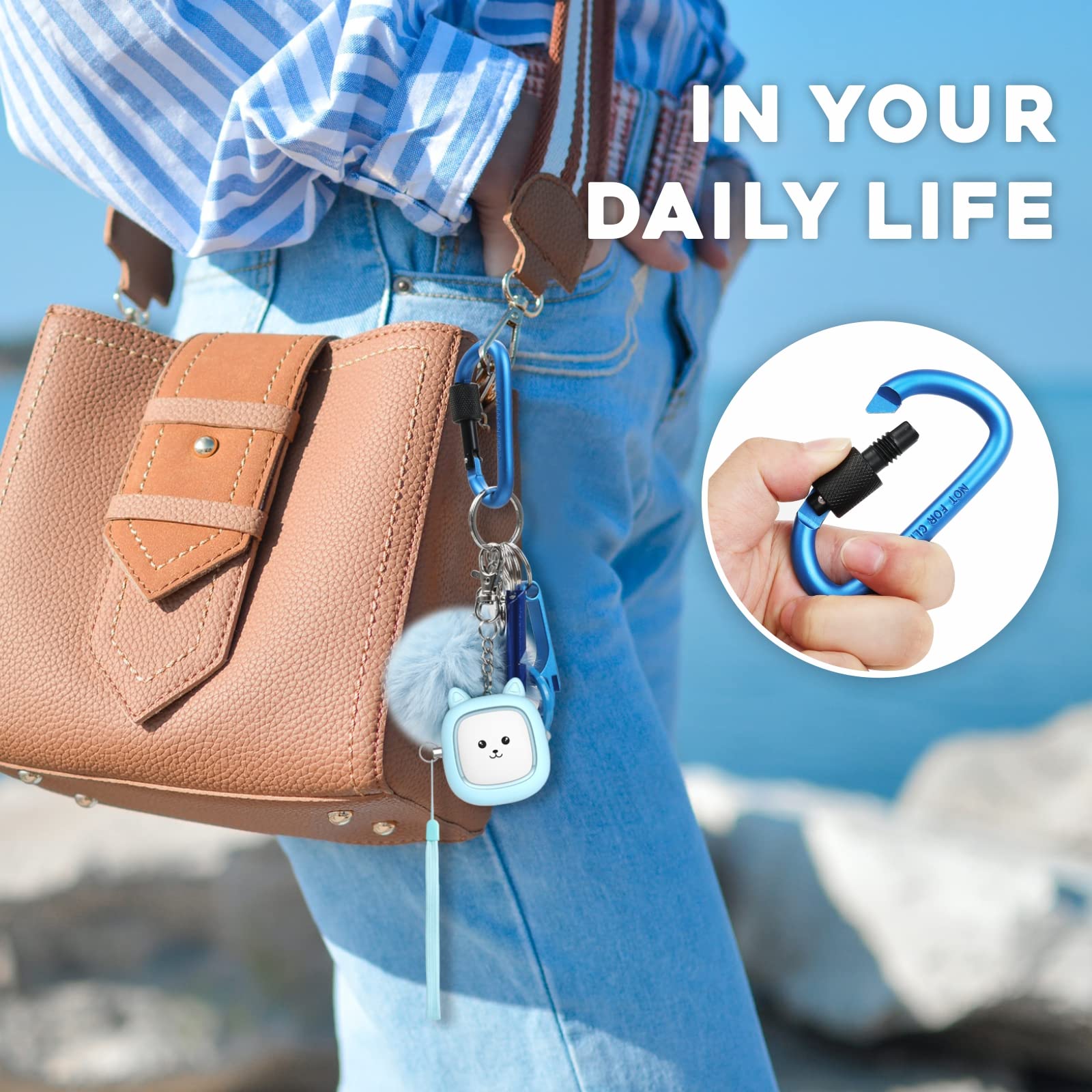 Personal Alarm, Funseeya Keychain Accessories With Personal Sound Siren, Cute Pom Pom, Locking Carabiner Clip And Whistle