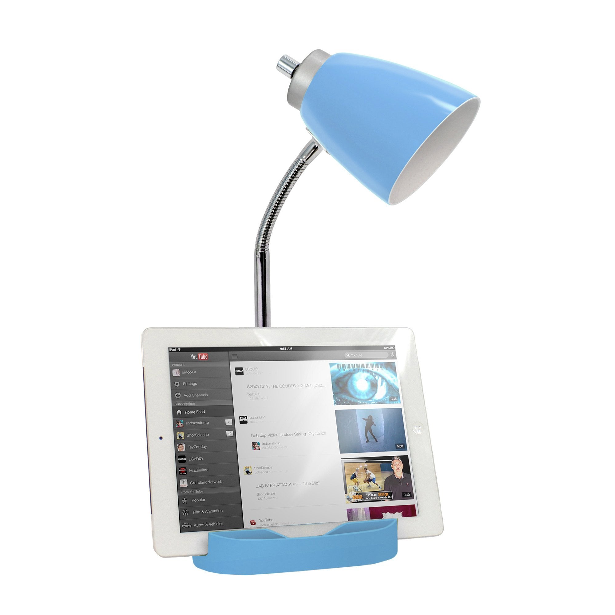 Limelights Ld1057 Blu Gooseneck Organizer Desk Lamp With Ipad Tablet Stand Book Holder And Charging Outlet, Blue