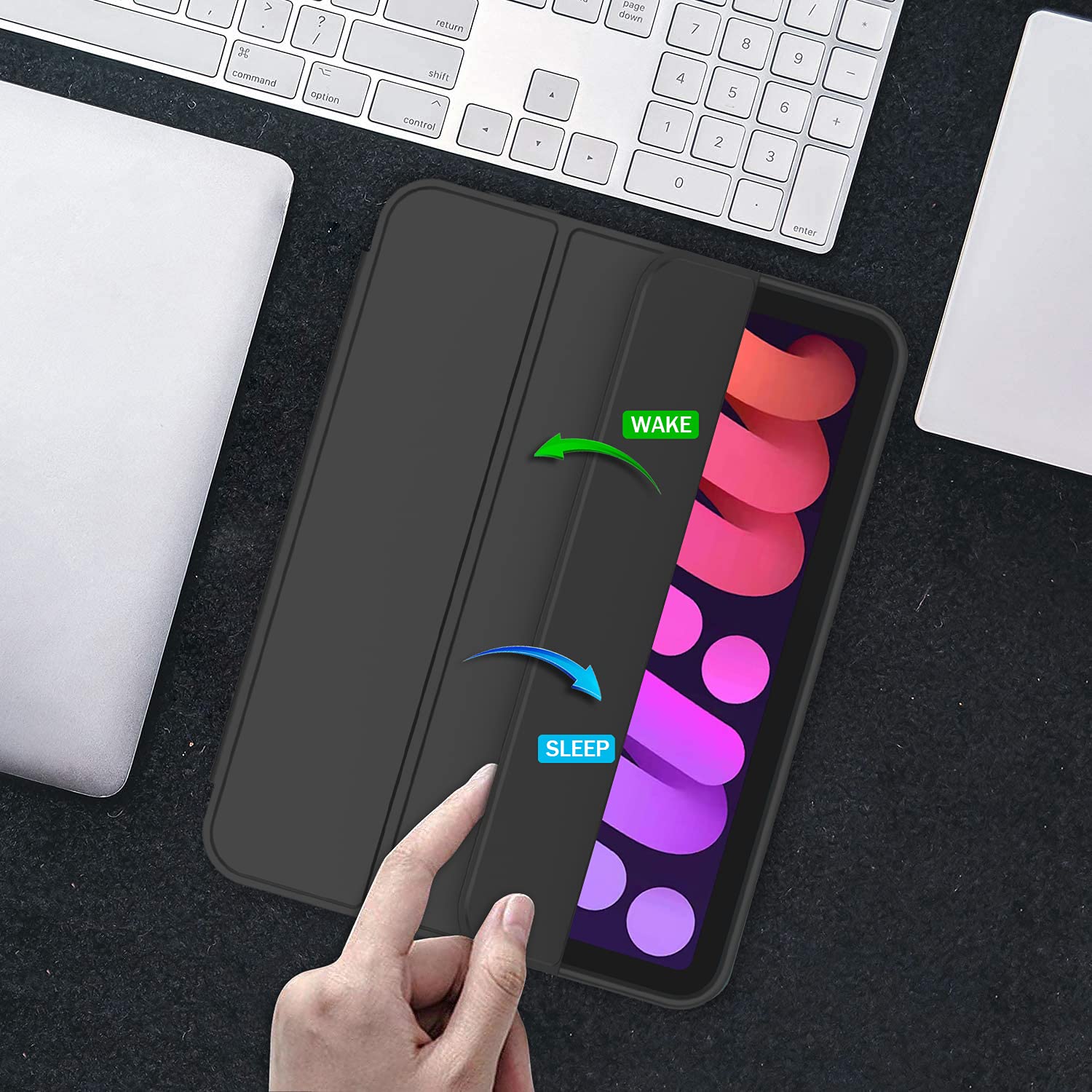 Imieet Ipad Mini 7 Case 2024 (A17 Pro), Ipad Mini 6 Case (8.3 Inch,2021 Model), Ipad Mini 7Th/6Th Generation Case With Pencil Holder, Trifold Stand Smart Case With Soft Tpu Back,Black