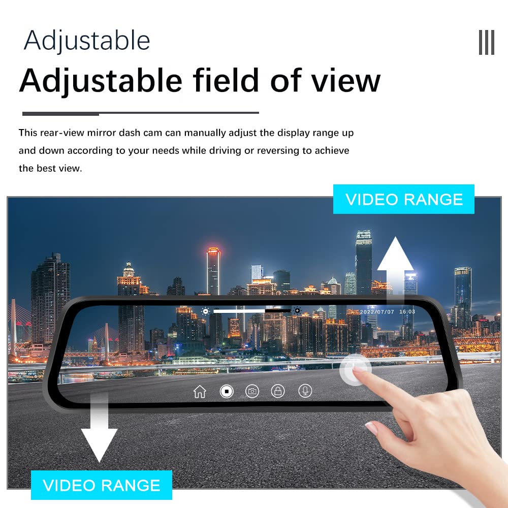 Camecho 9.66' Mirror Dash Cam Rear View Mirror Camera Front And Rear 1080P Backup Camera With 64Gb Card, Touch Screen Dual Front And Rear Camera/Night Vision/G Sensor/Parking Monitor/Loop Recording