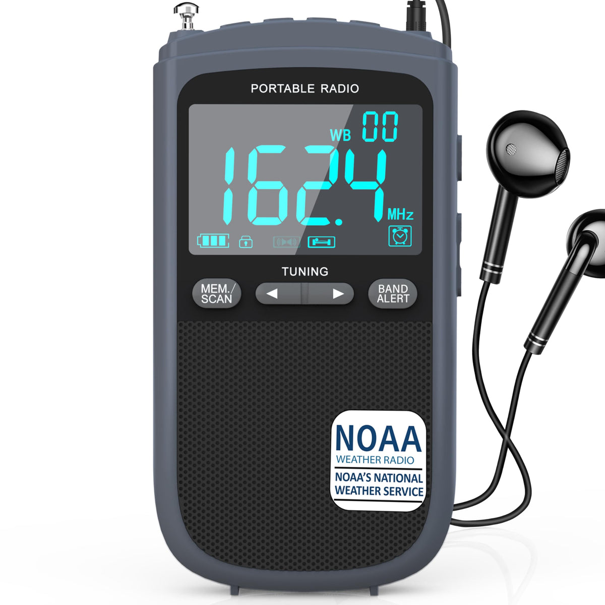 Greadio Noaa Weather Alert Radio, Am Fm Radio Portable With Best Reception,Transistor Radio With 900Mah Rechargeable Battery,Lcd Display,Earphone Jack,Digital Clock,For Emergency,Hurricane (Grey)