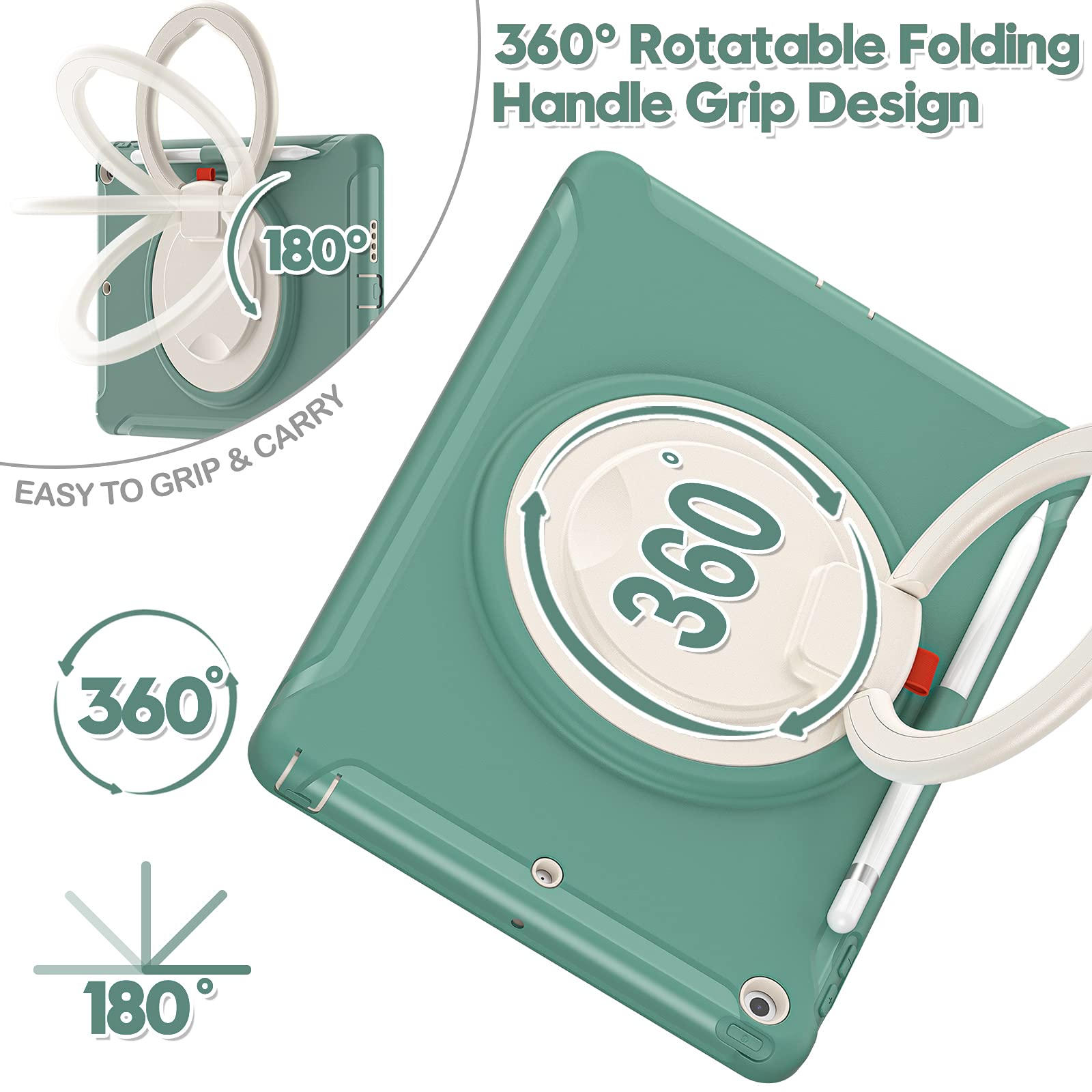 Batyue For Ipad 9Th/ 8Th/ 7Th Generation Case (Ipad 10.2 Case 2021/2020/2019) With Screen Protector,Rugged Case With Rotating St