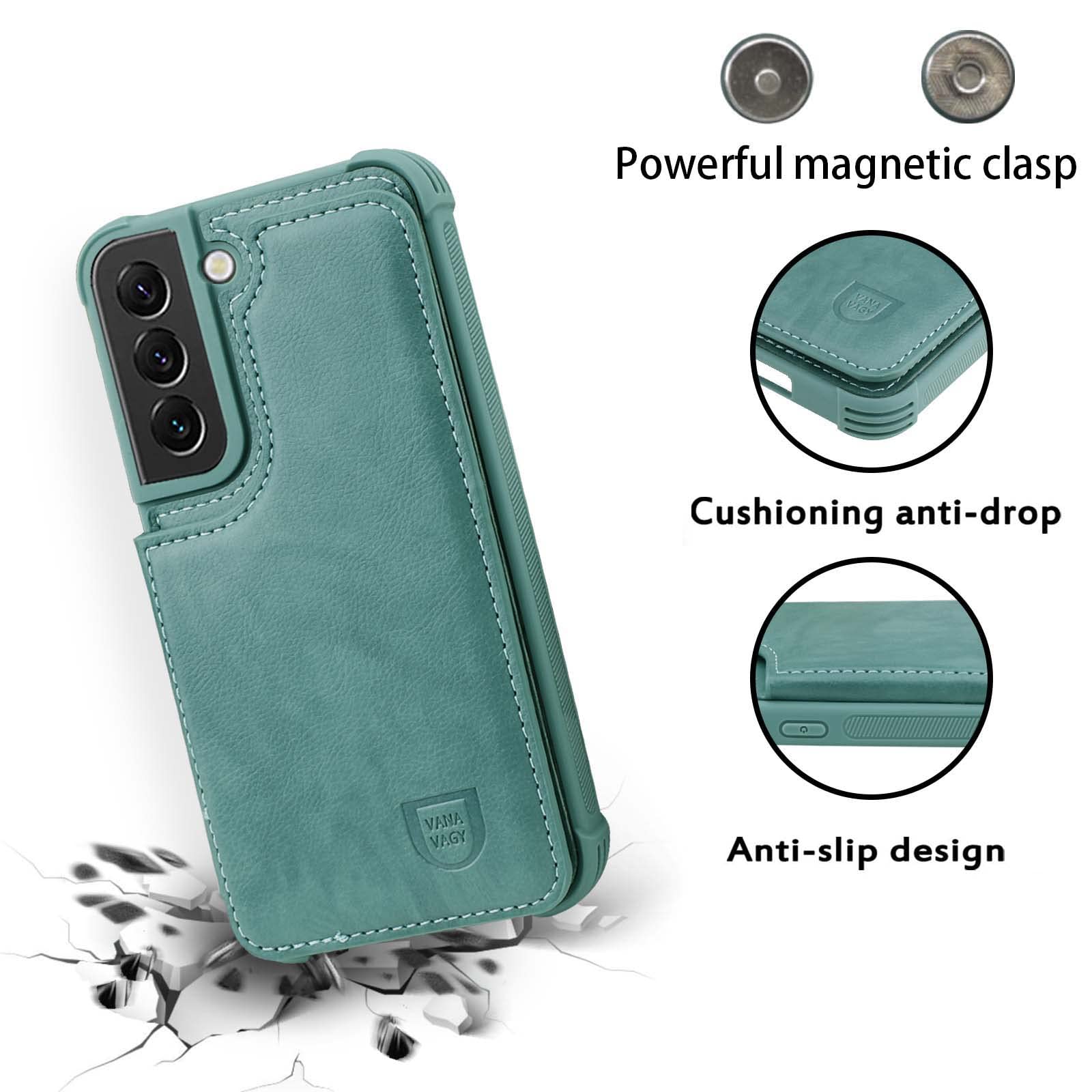 Vanavagy Wallet Case Compatible For Galaxy S23+ Plus For Women And Men,Leather Flip Folio Phone Cover Fits Magnetic Car Mount Wi