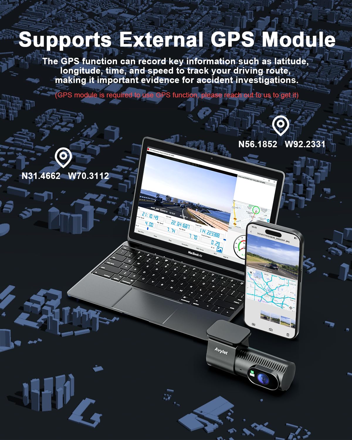 Dash Cam Front And Rear, 4K/1080P Wifi App Dash Camera For Cars, External Gps Module, Dual Dashboard Camera With App, Super Nigh